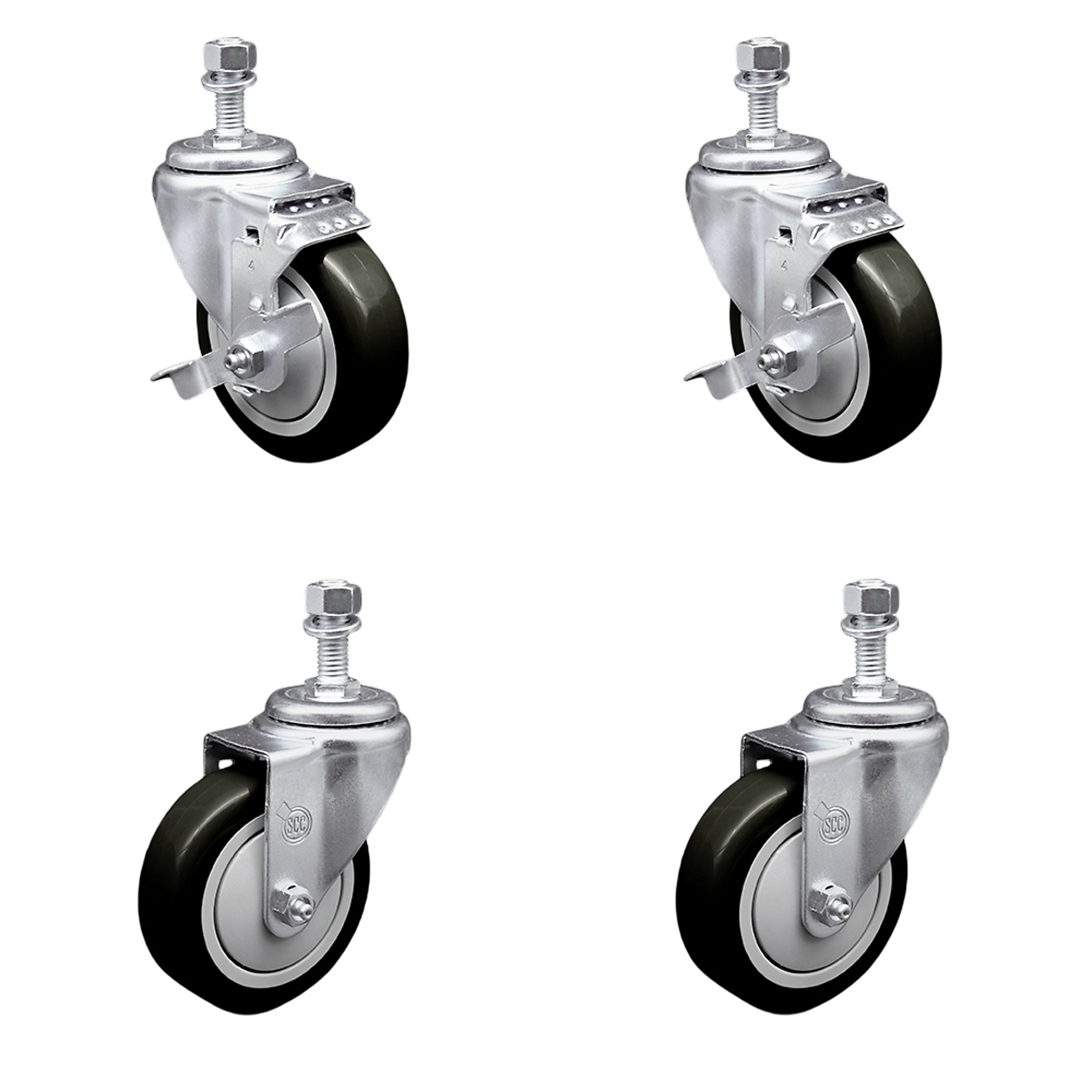 Service Caster, 4Inch x 1 1/4Inch Stem Casters, Wheel Diameter 4 in, Caster Type Swivel, Package (qty.) 4, Model SCC-TS20S414-PPUB-BLK-TLB-121315-2S2