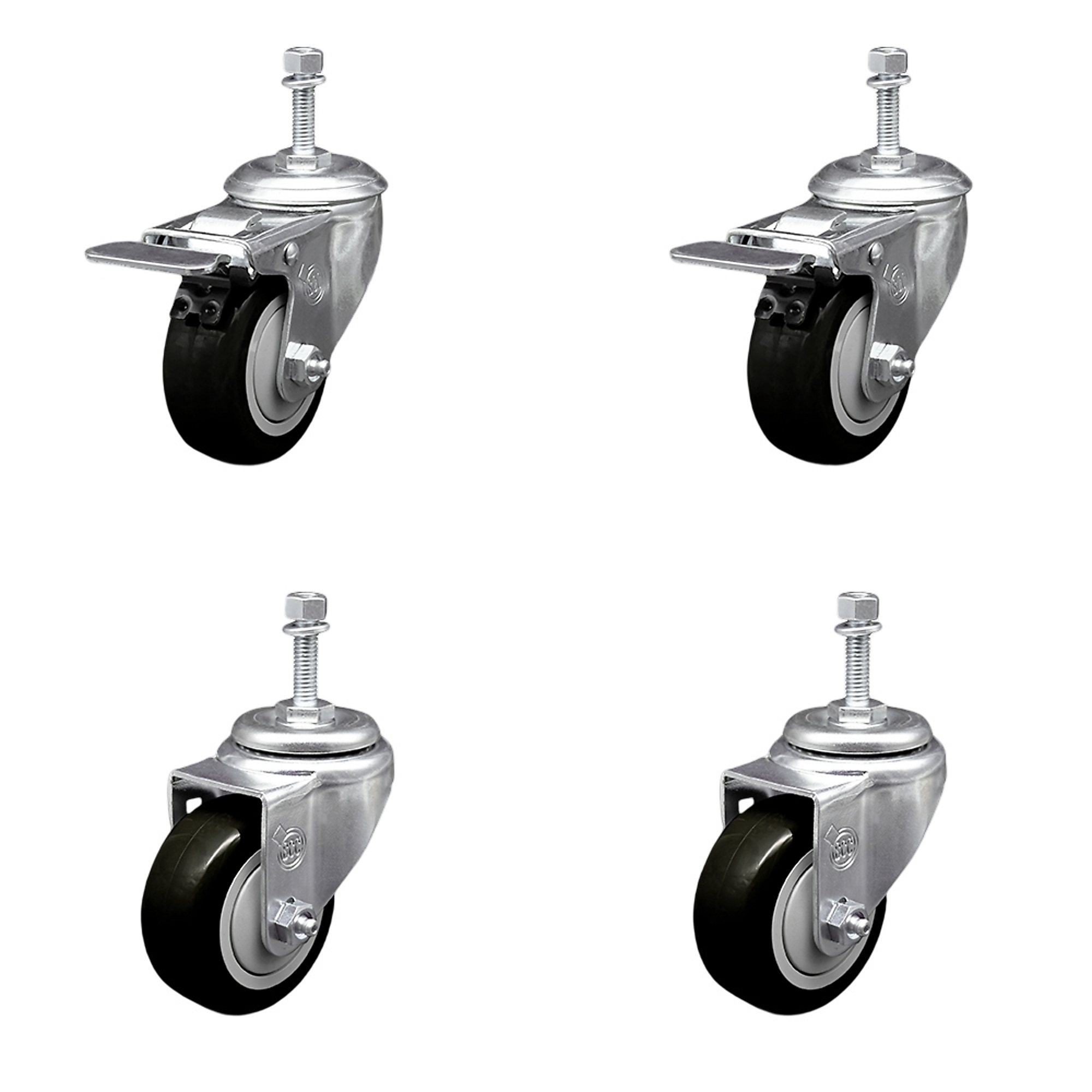 Service Caster, 3Inch x 1 1/4Inch Stem Caster, Wheel Diameter 3 in, Caster Type Swivel, Package (qty.) 1, Model SCC-TSTTL20S314-PPUB-BLK-381615-2-S2