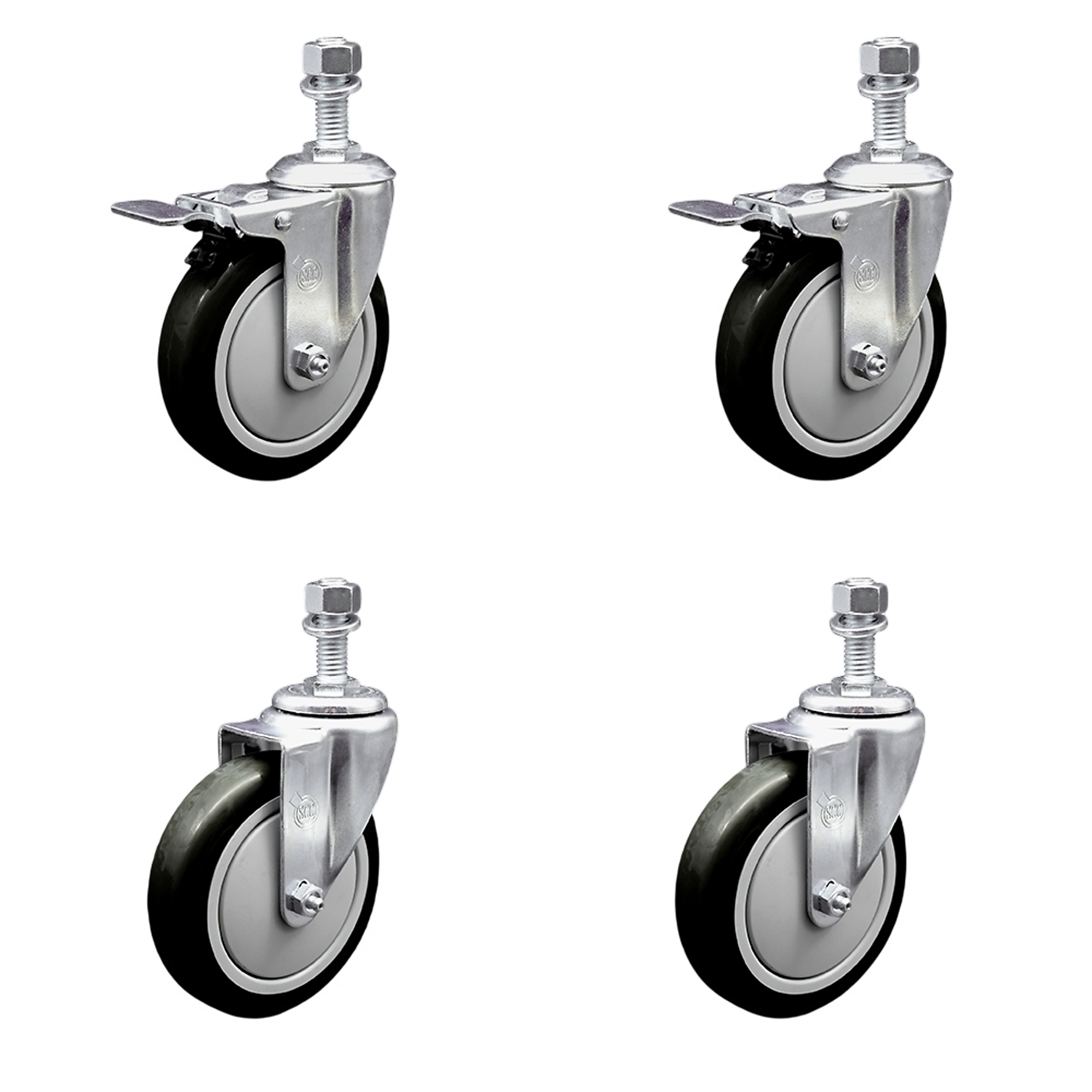 Service Caster, 5Inch x 1 1/4Inch Stem Casters, Wheel Diameter 5 in, Caster Type Swivel, Package (qty.) 4, Model SCC-TSTTL20S514-PPUB-BLK-121315-2-S2