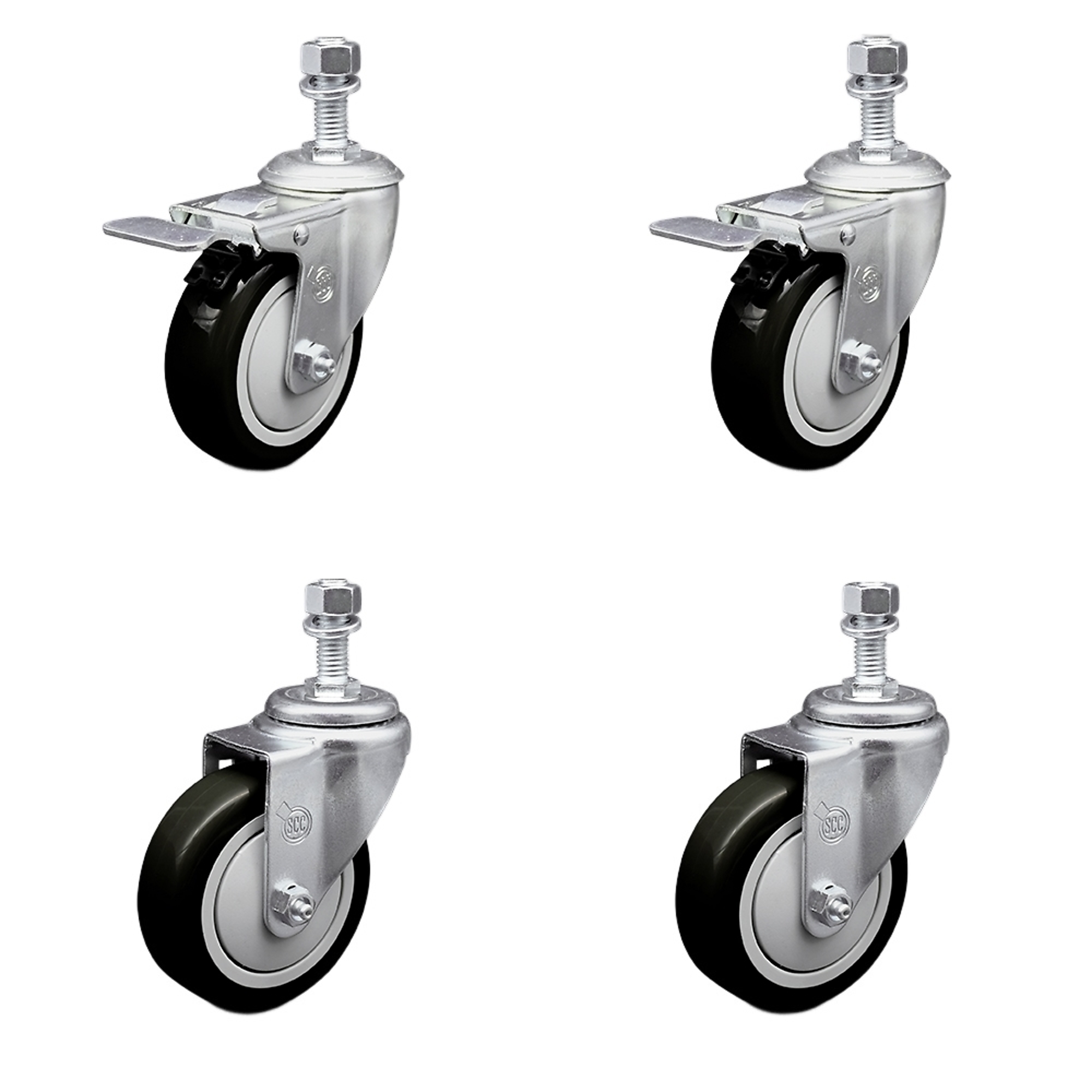 Service Caster, 3 1/2Inch x 1 1/4Inch Stem Casters, Wheel Diameter 4 in, Caster Type Swivel, Package (qty.) 4, Model SSTSTTL20S414-PPUB-BLK-121315-2-S