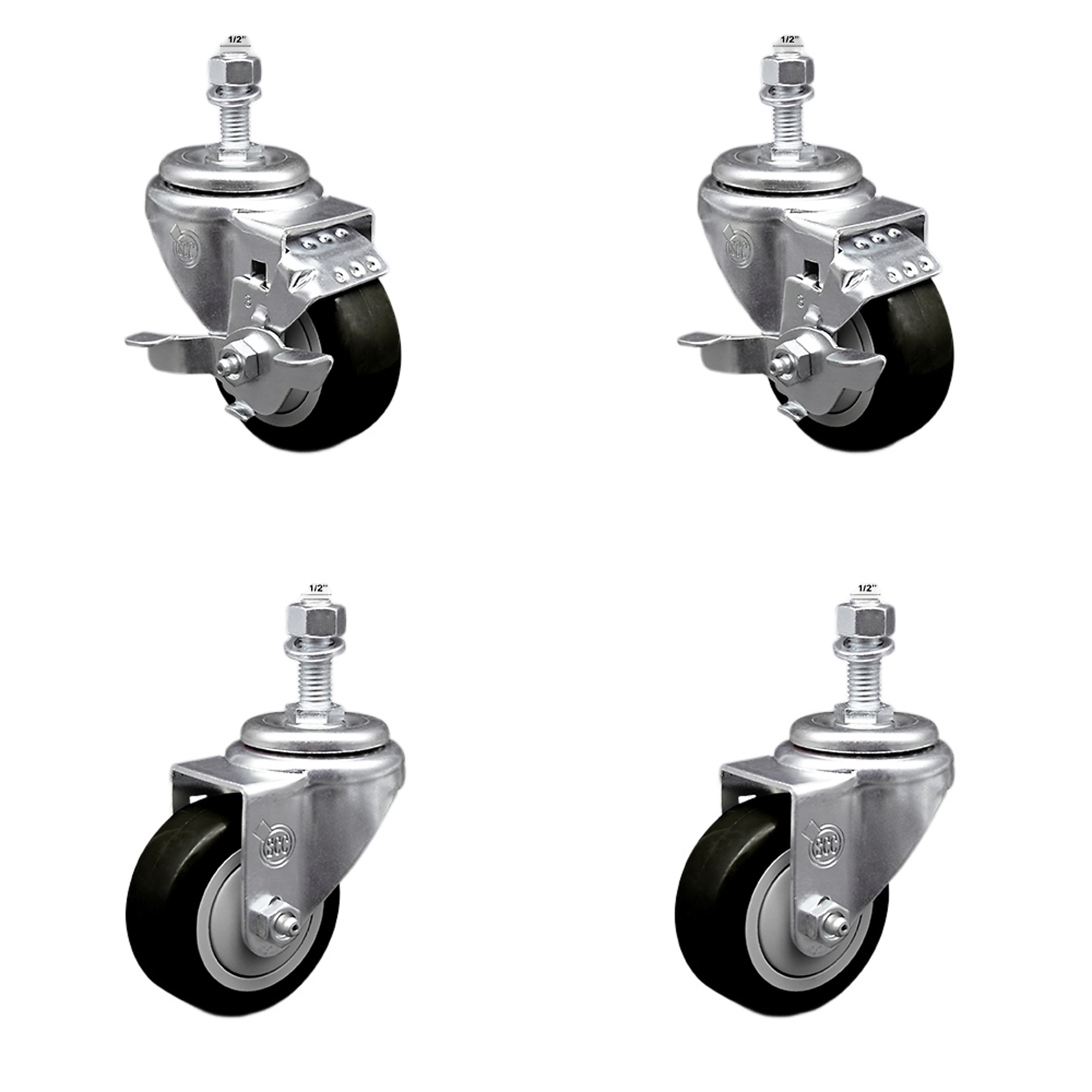 Service Caster, 5Inch x 1 1/4Inch Stem Casters, Wheel Diameter 3 in, Caster Type Swivel, Package (qty.) 4, Model SSTS20S314-PPUB-BLK-TLB-121315-2-S-2