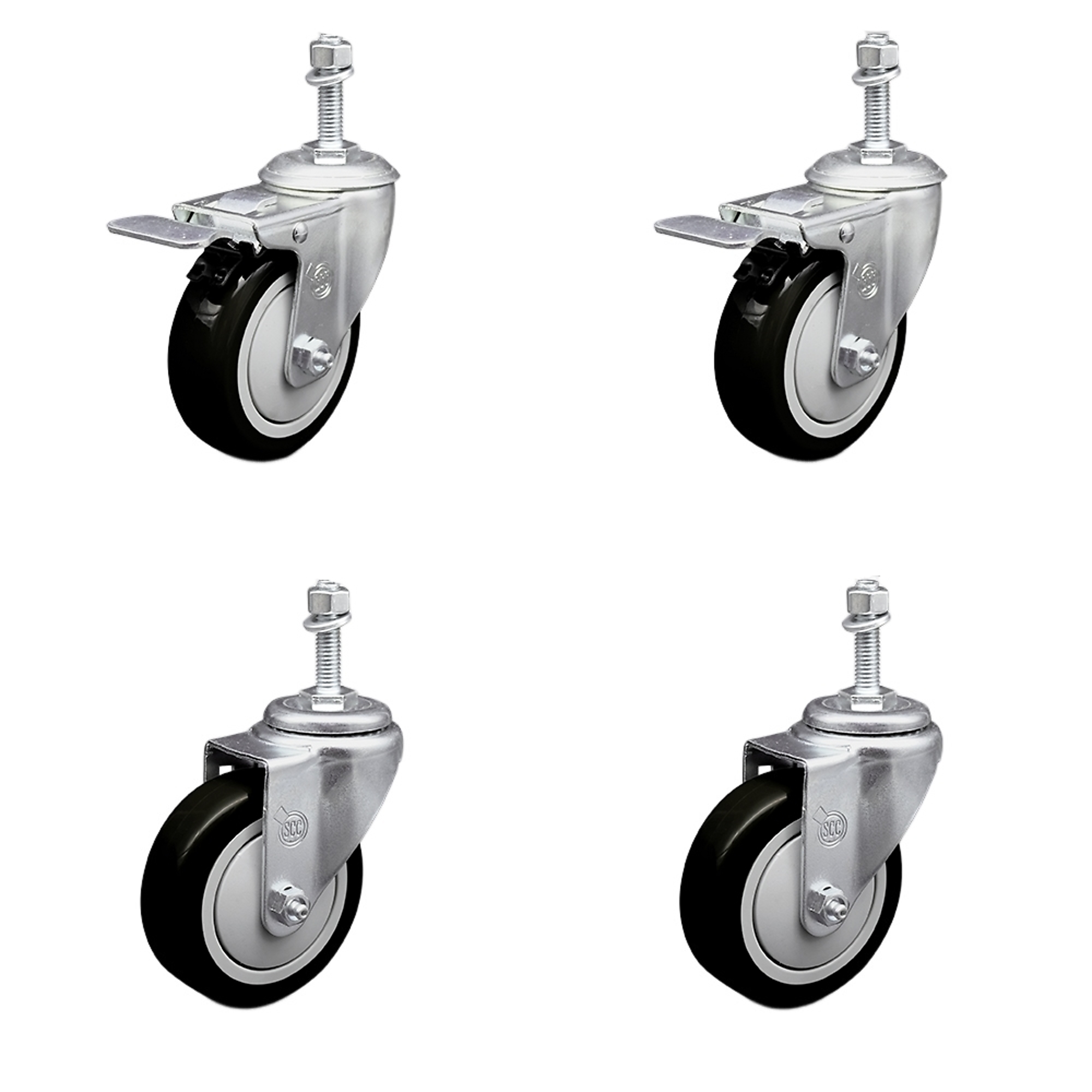 Service Caster, 4Inch x 1 1/4Inch Stem Casters, Wheel Diameter 4 in, Caster Type Swivel, Package (qty.) 4, Model SSTSTTL20S414-PPUB-BLK-381615-2-S-2