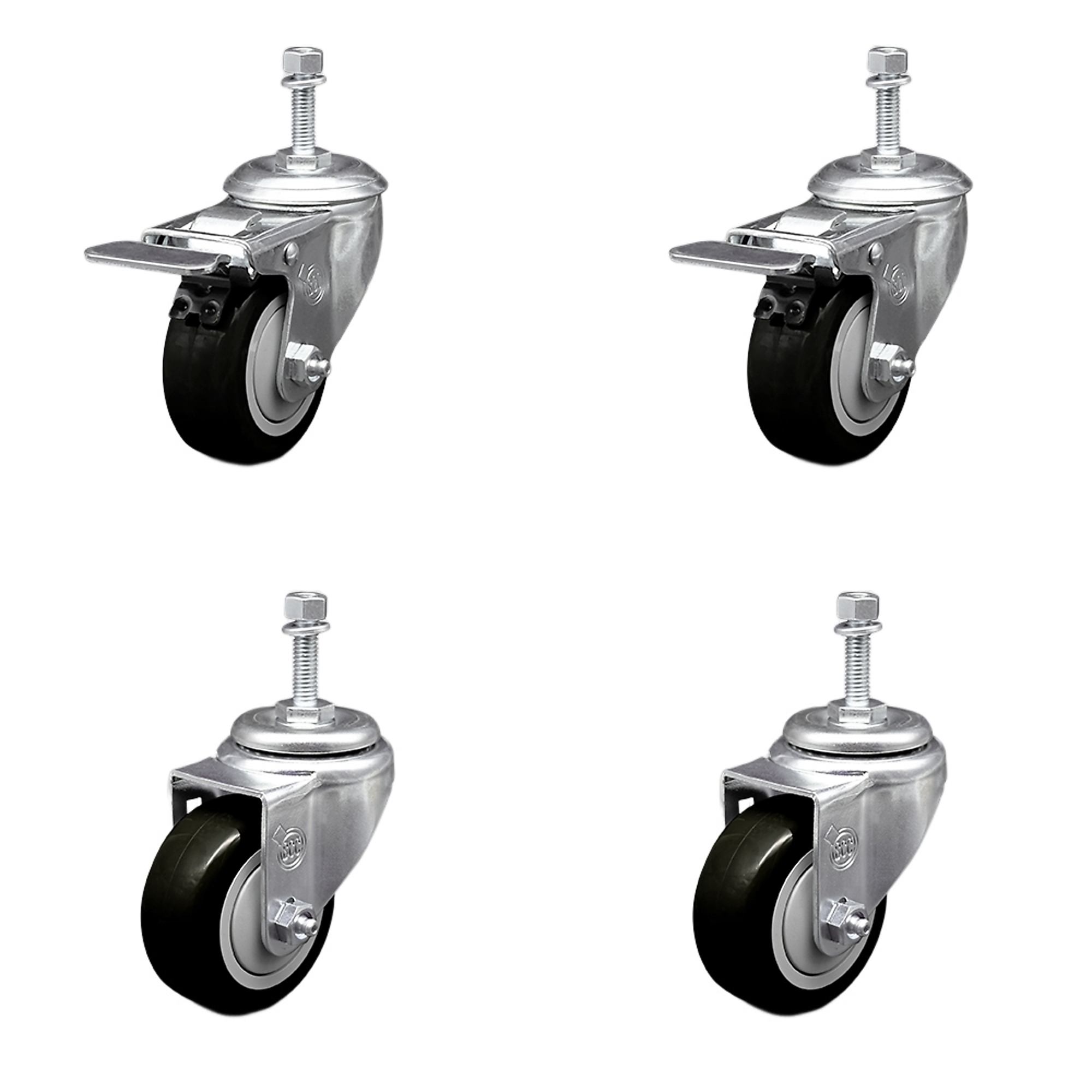 Service Caster, 3 1/2Inch x 1 1/4Inch Stem Casters, Wheel Diameter 3.5 in, Caster Type Swivel, Package (qty.) 4, Model SSTSTTL20S3514-PPUB-BLK-381615-