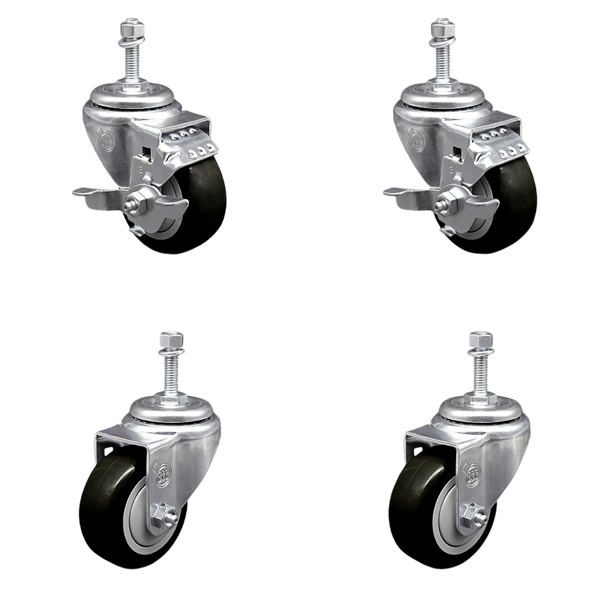 Service Caster, 3 1/2Inch x 1 1/4Inch Stem Casters, Wheel Diameter 3.5 in, Caster Type Swivel, Package (qty.) 4, Model TS20S3514-PPUB-BLK-TLB-381615-2