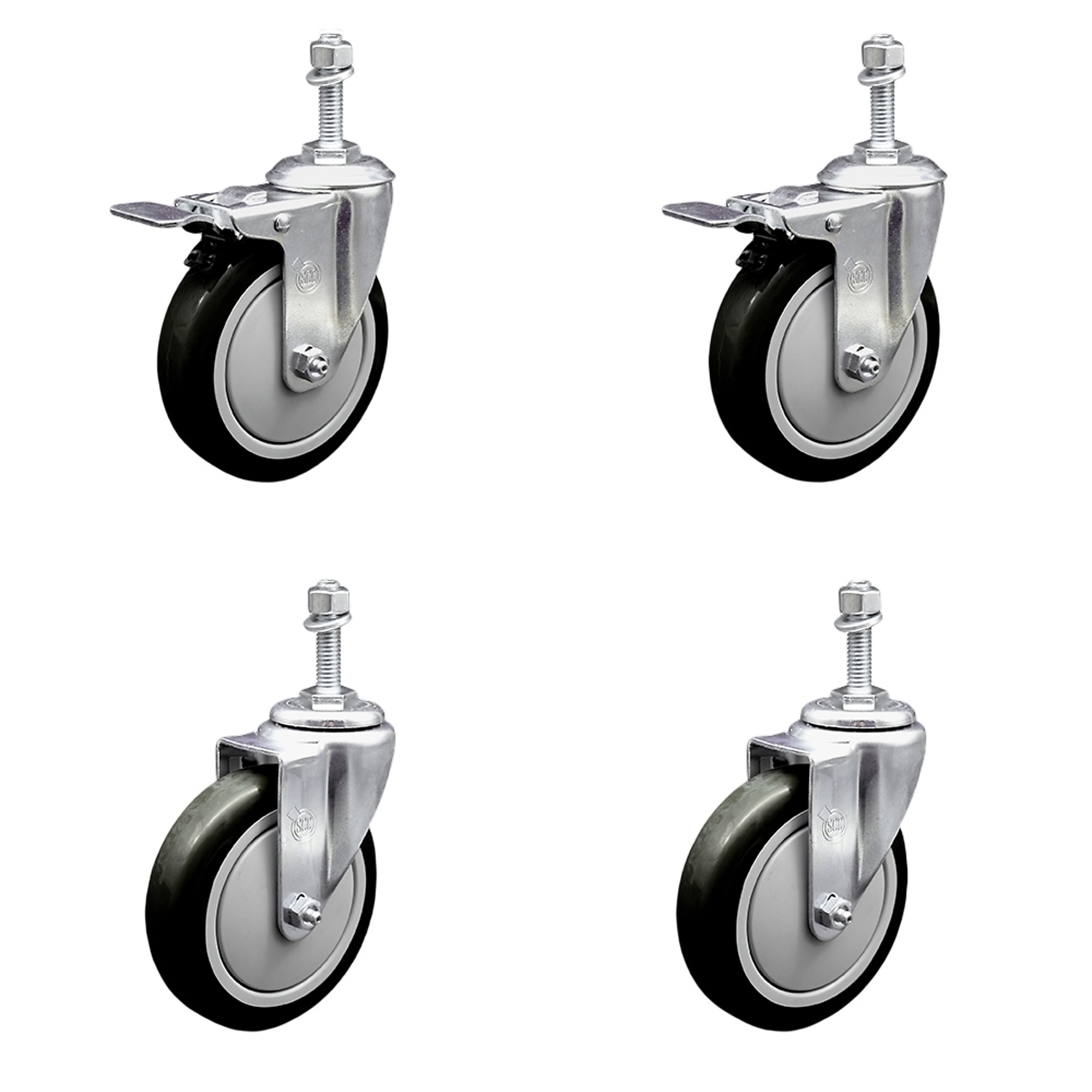 Service Caster, 5Inch x 1 1/4Inch Stem Casters, Wheel Diameter 5 in, Caster Type Swivel, Package (qty.) 4, Model SCC-TSTTL20S514-PPUB-BLK-381615-2-S2