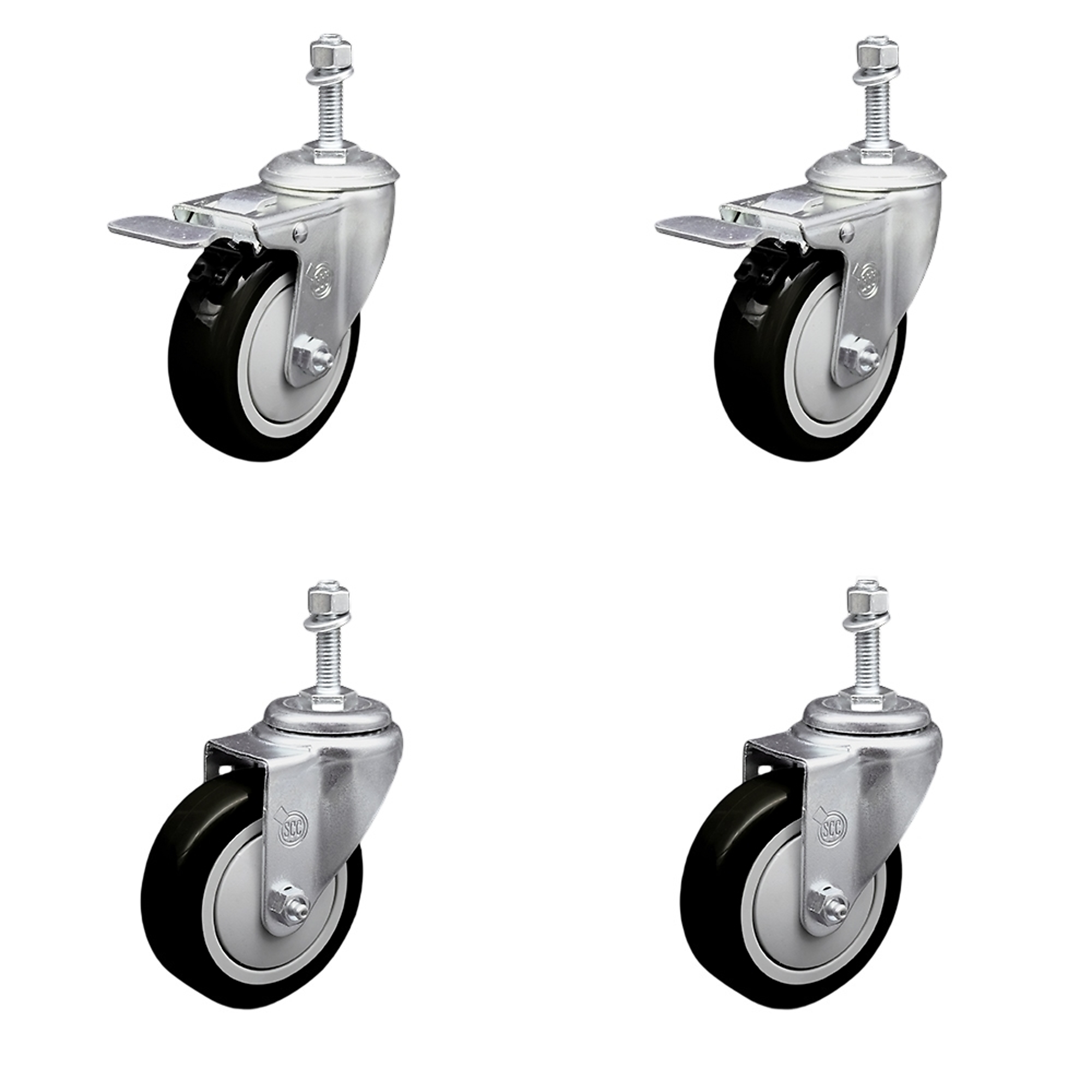 Service Caster, 4Inch x 1 1/4Inch Stem Casters, Wheel Diameter 4 in, Caster Type Swivel, Package (qty.) 4, Model SCC-TSTTL20S414-PPUB-BLK-381615-2-S2