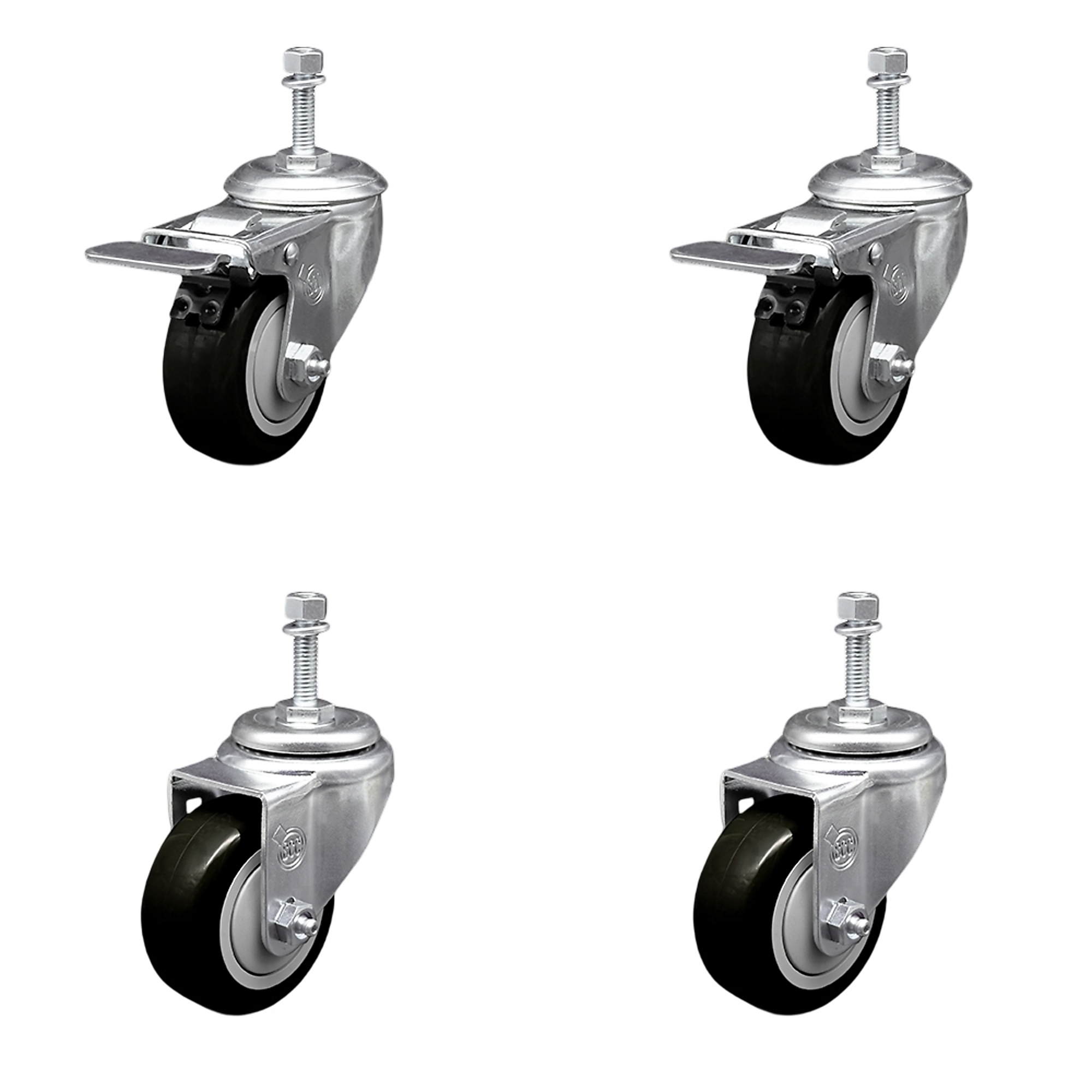 Service Caster, 3 1/2Inch x 1 1/4Inch Stem Casters, Wheel Diameter 3.5 in, Caster Type Swivel, Package (qty.) 4, Model SCC-TSTTL20S3514-PPUB-BLK-