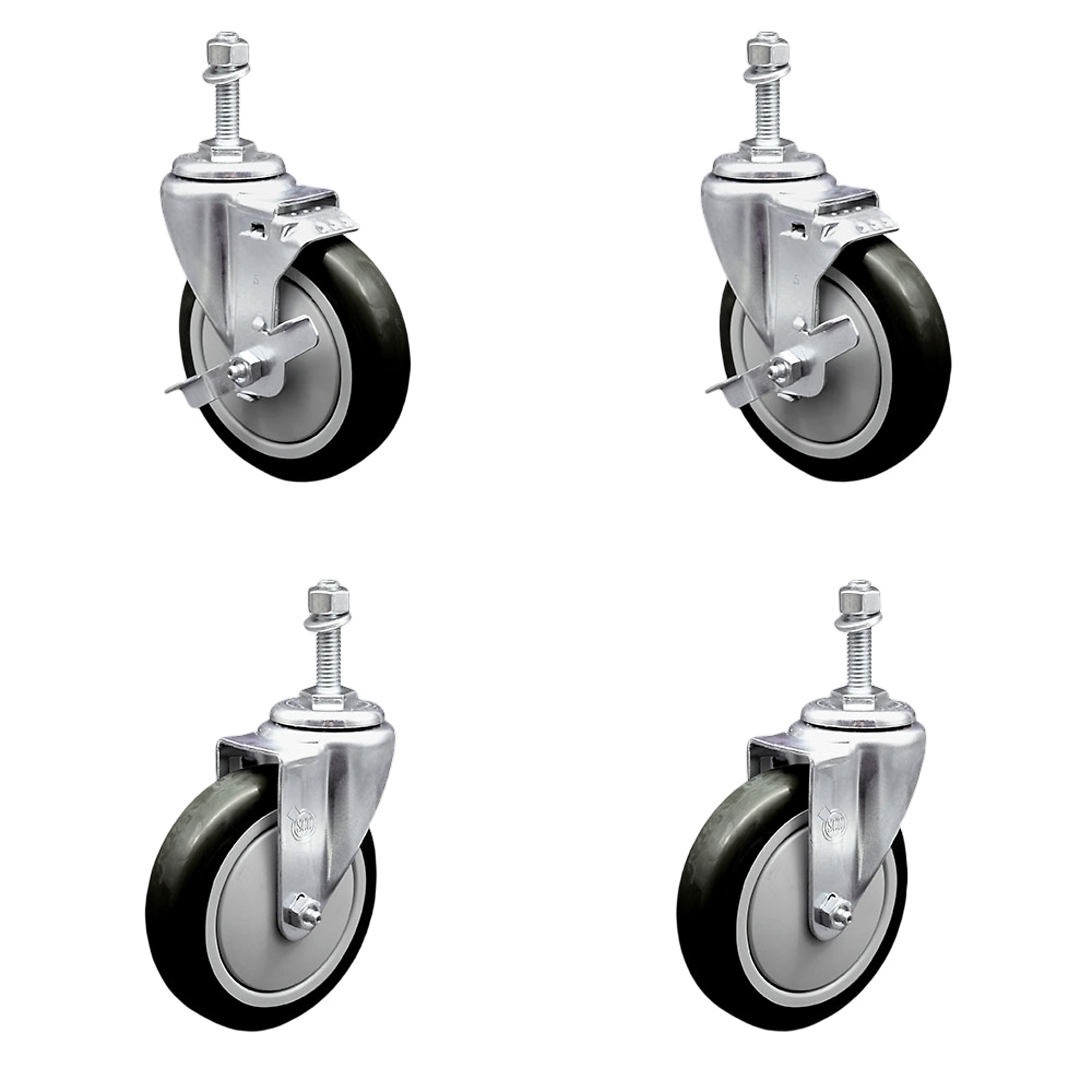 Service Caster, 5Inch x 1 1/4Inch Stem Casters, Wheel Diameter 5 in, Caster Type Swivel, Package (qty.) 4, Model SCC-TS20S514-PPUB-BLK-TLB-381615-2S2