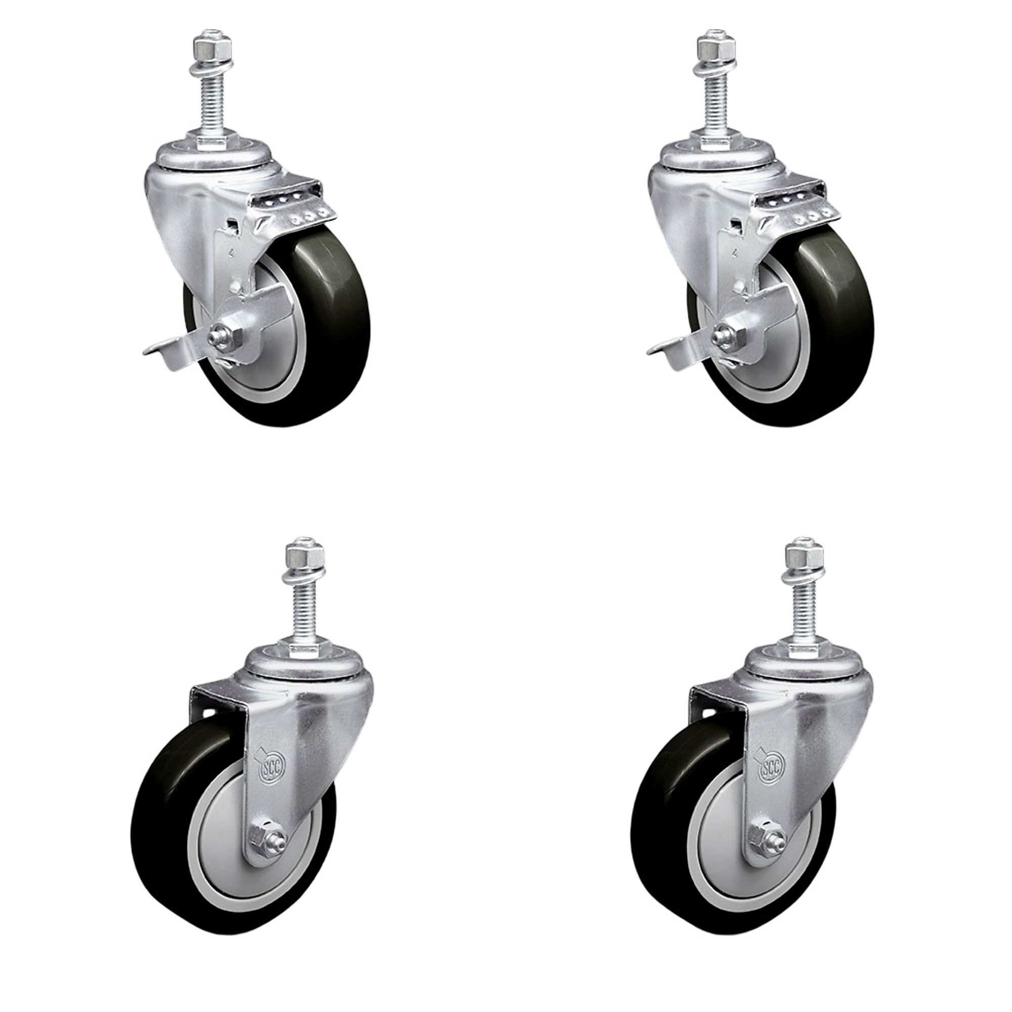 Service Caster, 4Inch x 1 1/4Inch Stem Casters, Wheel Diameter 4 in, Caster Type Swivel, Package (qty.) 4, Model SCC-TS20S414-PPUB-BLK-TLB-M1015-2-S2