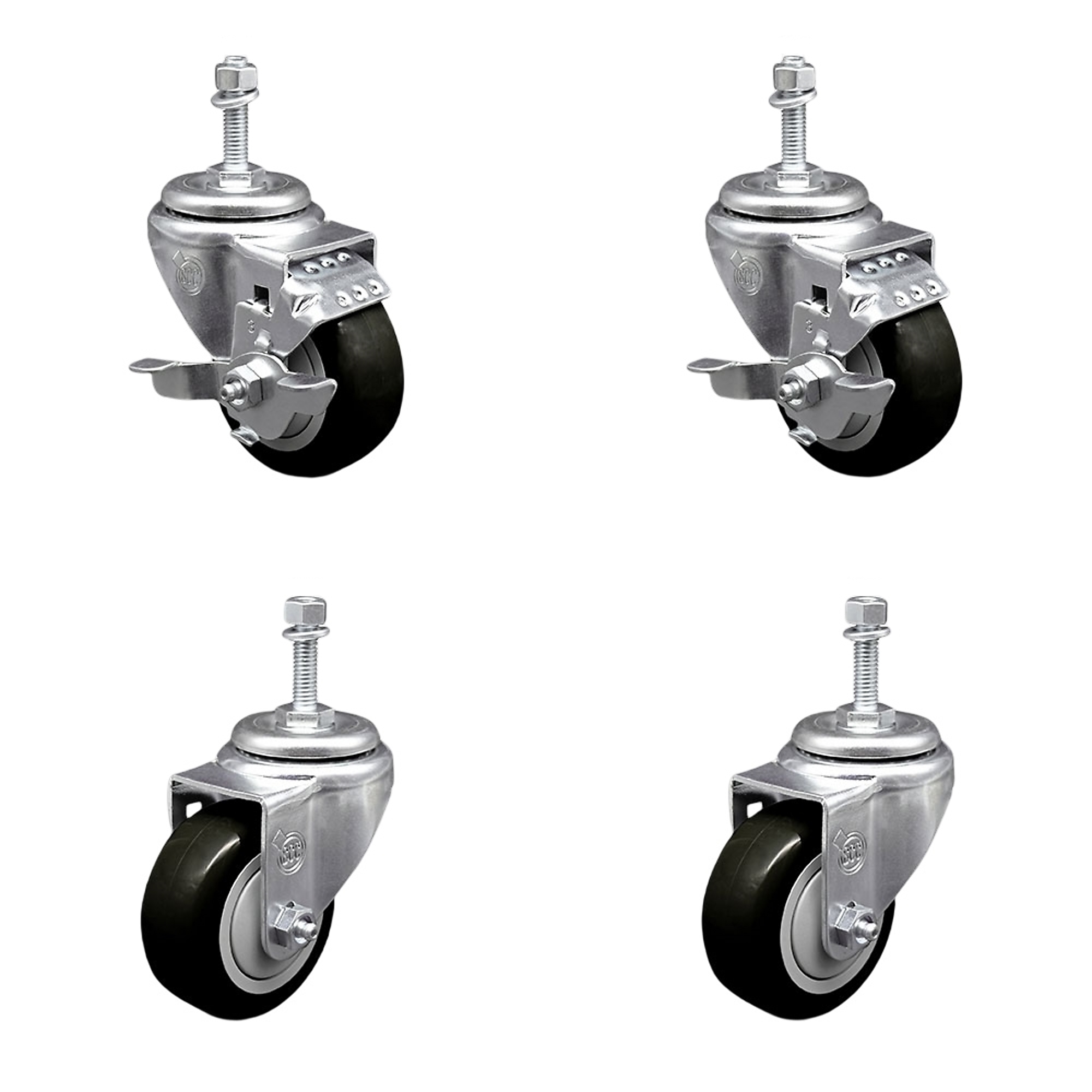 Service Caster, 3 1/2Inch x 1 1/4Inch Stem Casters, Wheel Diameter 3.5 in, Caster Type Swivel, Package (qty.) 4, Model SCC-TS20S3514-PPUB-BLK-TLB-