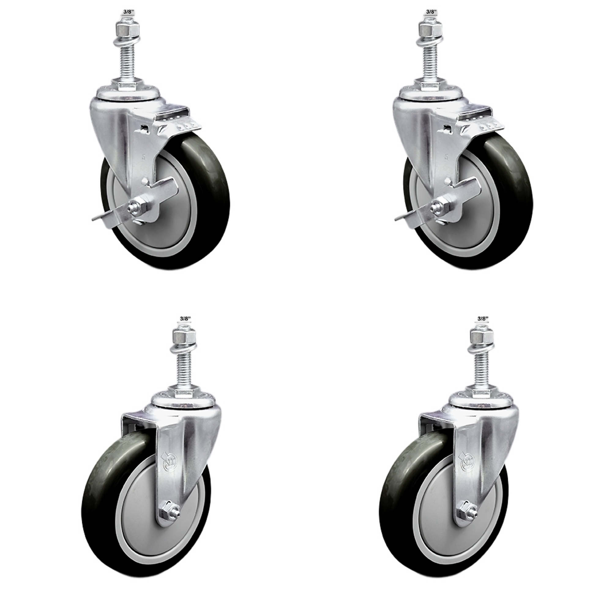 Service Caster, 5Inch x 1 1/4Inch Stem Casters, Wheel Diameter 5 in, Caster Type Swivel, Package (qty.) 4, Model SSTS20S514-PPUB-BLK-TLB-381615-2-S-2