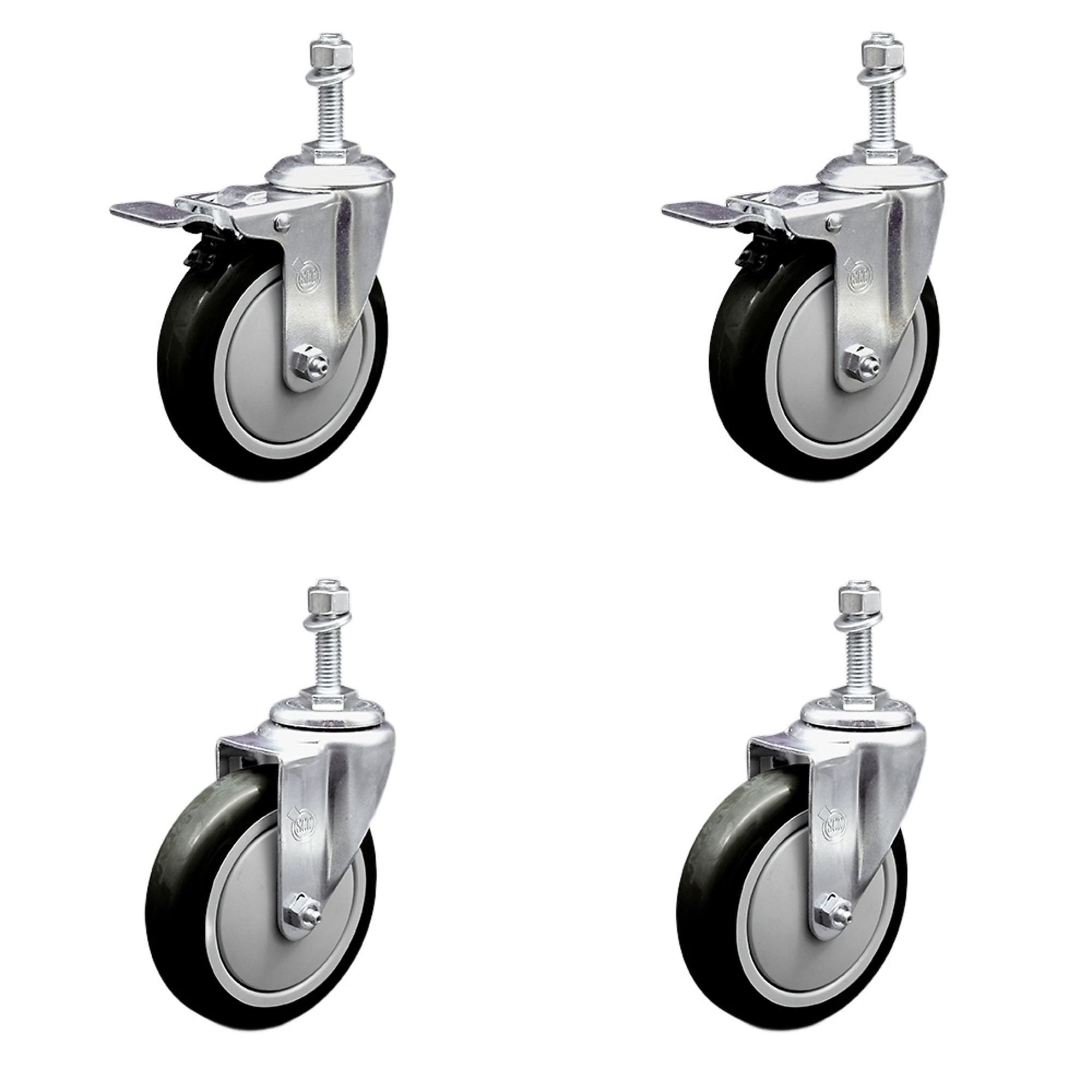 Service Caster, 5Inch x 1 1/4Inch Stem Casters, Wheel Diameter 5 in, Caster Type Swivel, Package (qty.) 4, Model SSTSTTL20S514-PPUB-BLK-381615-2-S-2