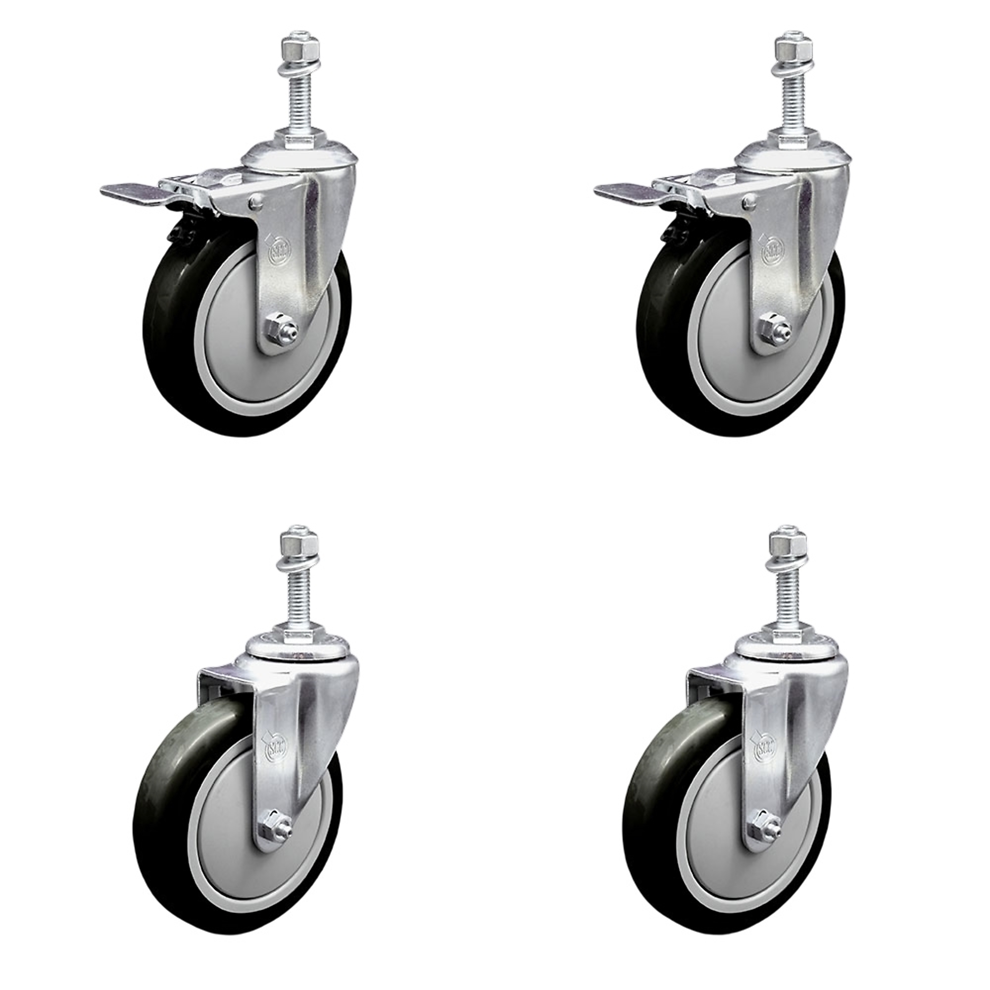 Service Caster, 5Inch x 1 1/4Inch Stem Casters, Wheel Diameter 5 in, Caster Type Swivel, Package (qty.) 4, Model SCC-TSTTL20S514-PPUB-BLK-M1015-2-S-2