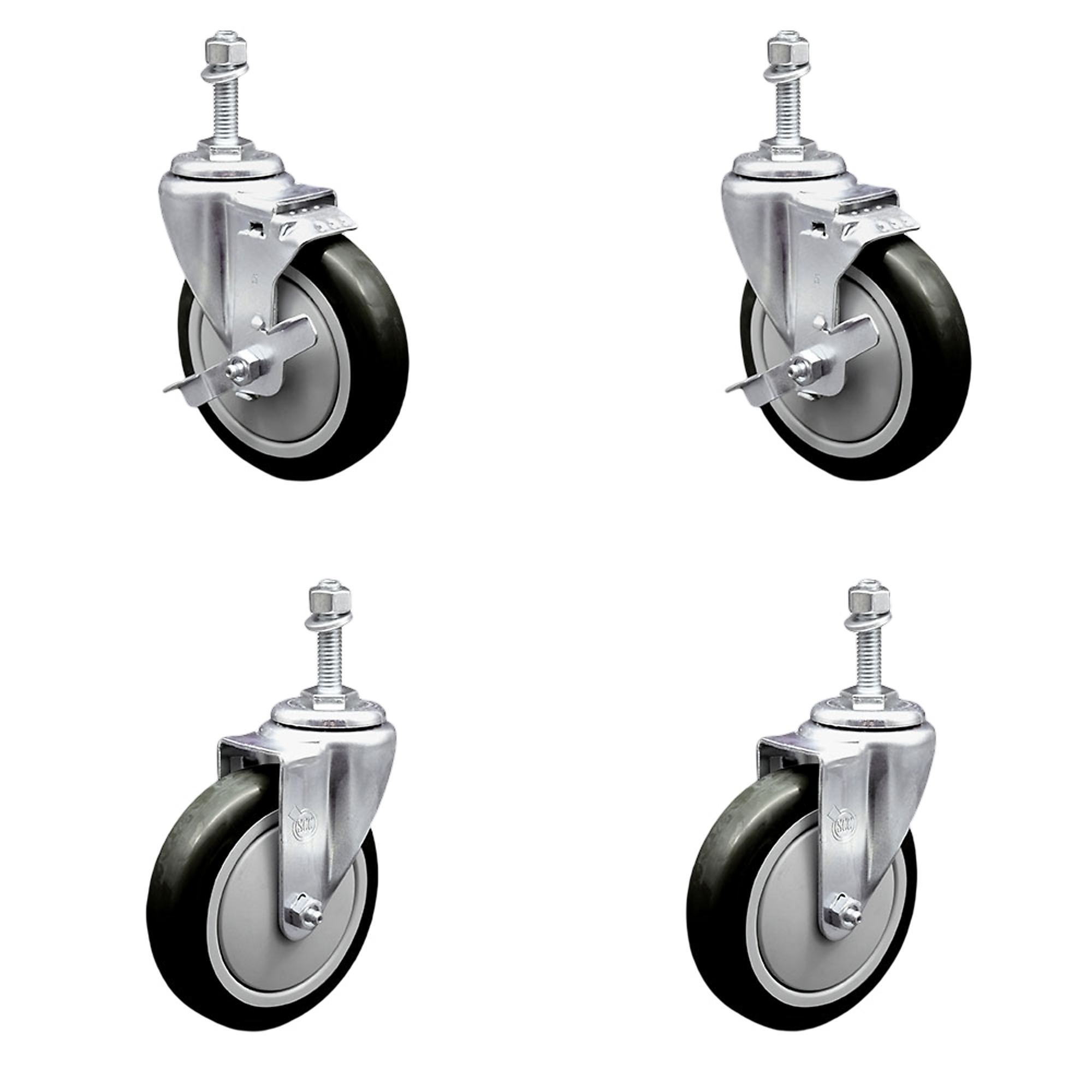 Service Caster, 5Inch x 1 1/4Inch Stem Casters, Wheel Diameter 5 in, Caster Type Swivel, Package (qty.) 4, Model SCC-TS20S514-PPUB-BLK-TLB-M1015-2-S2