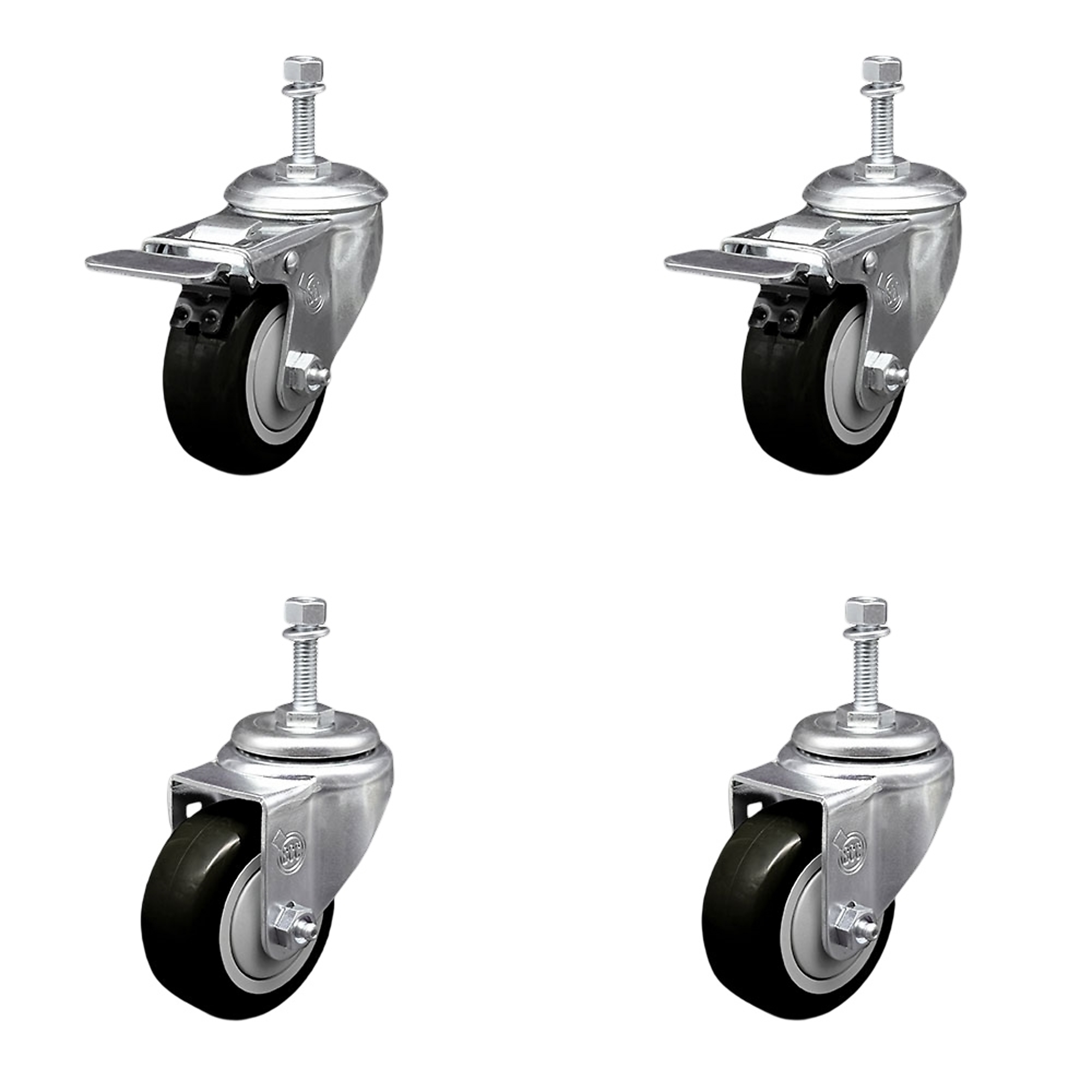 Service Caster, 3Inch x 1 1/4Inch Stem Casters, Wheel Diameter 3 in, Caster Type Swivel, Package (qty.) 4, Model SCC-TSTTL20S314-PPUB-BLK-M1015-2-S-2