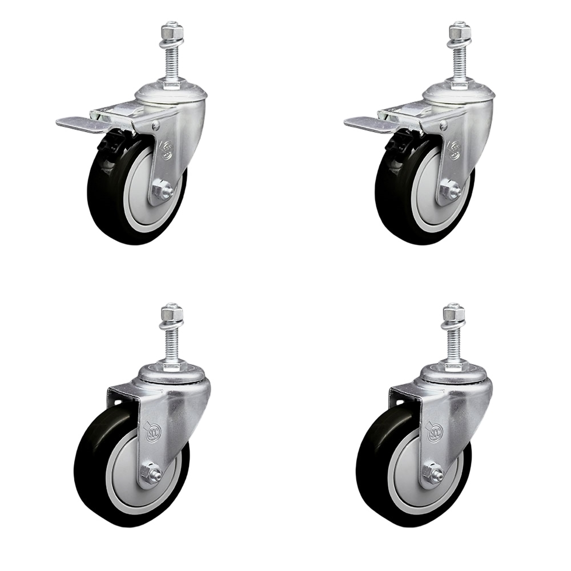 Service Caster, 4Inch x 1 1/4Inch Stem Casters, Wheel Diameter 4 in, Caster Type Swivel, Package (qty.) 4, Model SCC-TSTTL20S414-PPUB-BLK-M1015-2-S-2