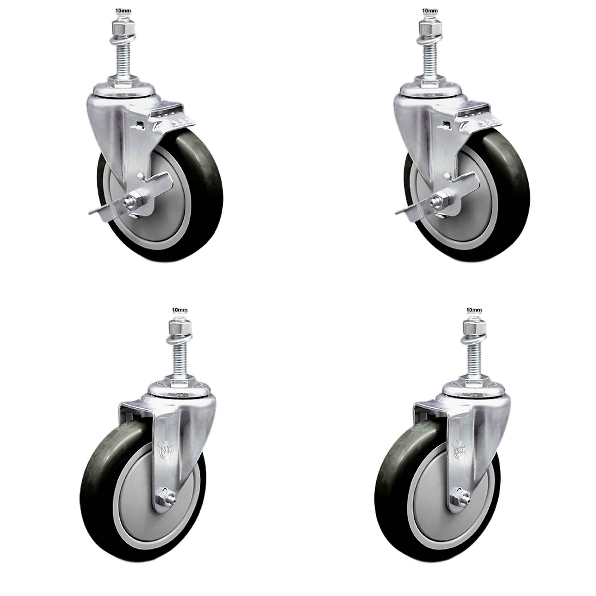 Service Caster, 5Inch x 1 1/4Inch Stem Casters, Wheel Diameter 5 in, Caster Type Swivel, Package (qty.) 4, Model SSTS20S514-PPUB-BLK-TLB-M1015-2-S-2