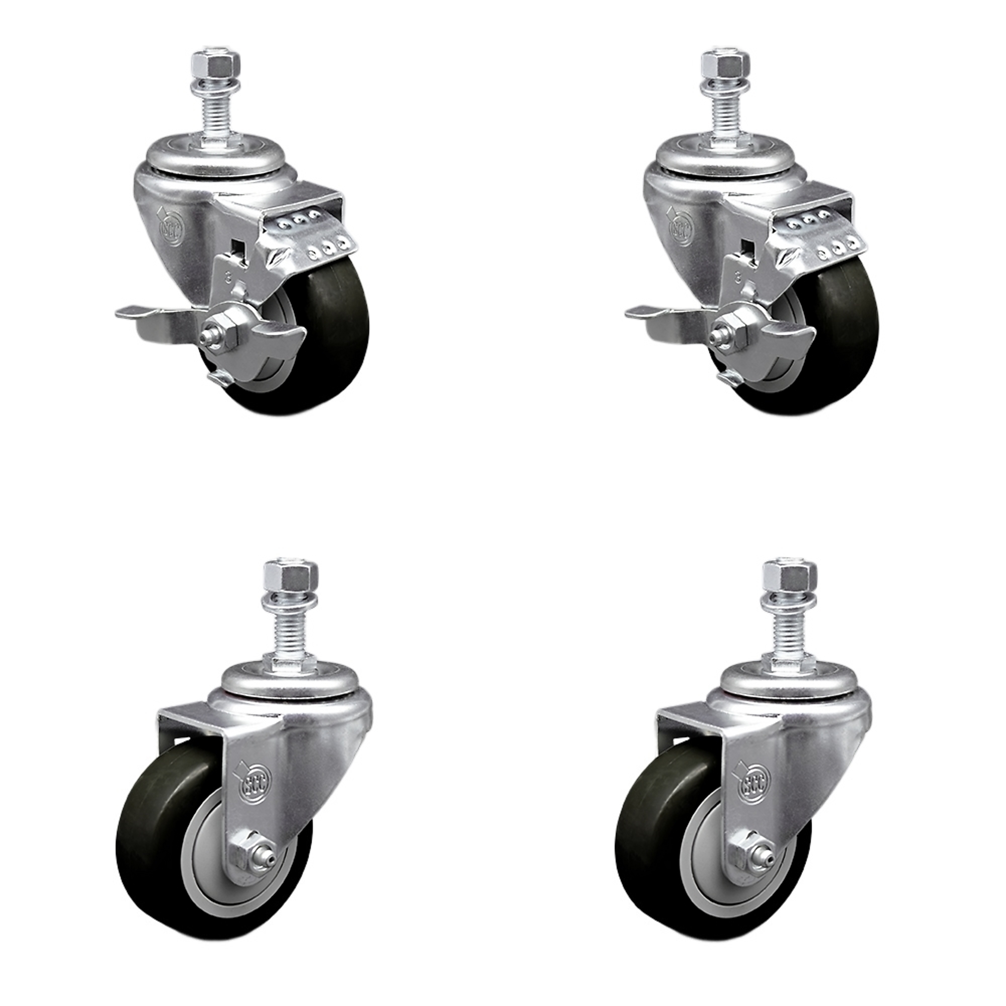 Service Caster, 3 1/2Inch x 1 1/4Inch Stem Casters, Wheel Diameter 3.5 in, Caster Type Swivel, Package (qty.) 4, Model SSTS20S3514-PPUB-BLK-TLB-M1215-