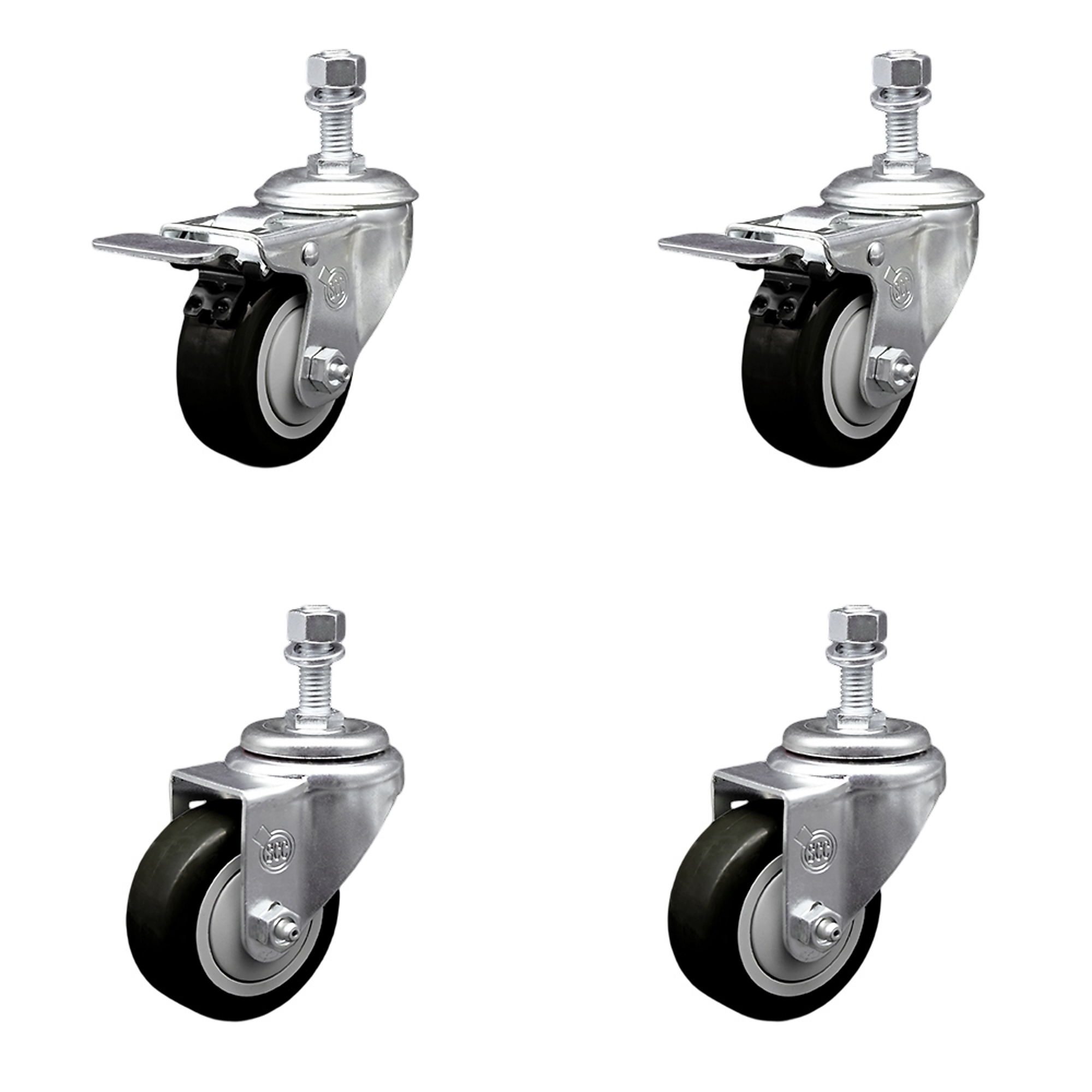 Service Caster, 3Inch x 1 1/4Inch Stem Casters, Wheel Diameter 3 in, Caster Type Swivel, Package (qty.) 4, Model SCC-TSTTL20S314-PPUB-BLK-M1215-2-S-2