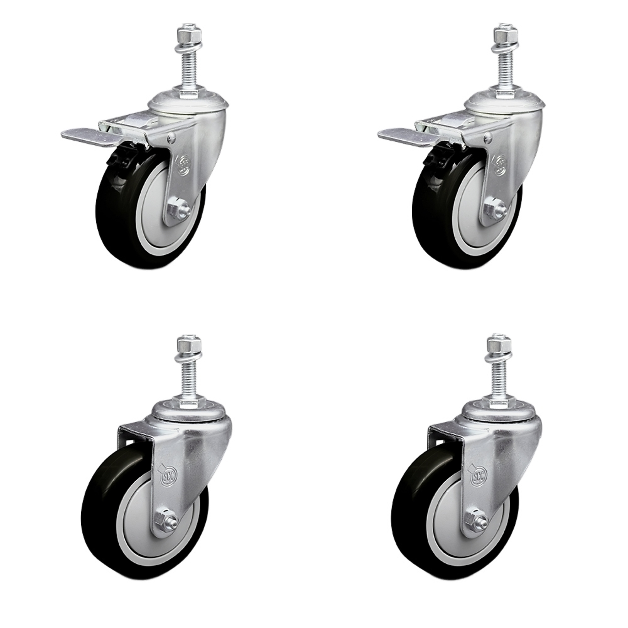 Service Caster, 4Inch x 1 1/4Inch Stem Casters, Wheel Diameter 4 in, Caster Type Swivel, Package (qty.) 4, Model SCC-SSTSTTL20S414-PPUB-BLK-M1015-2S2