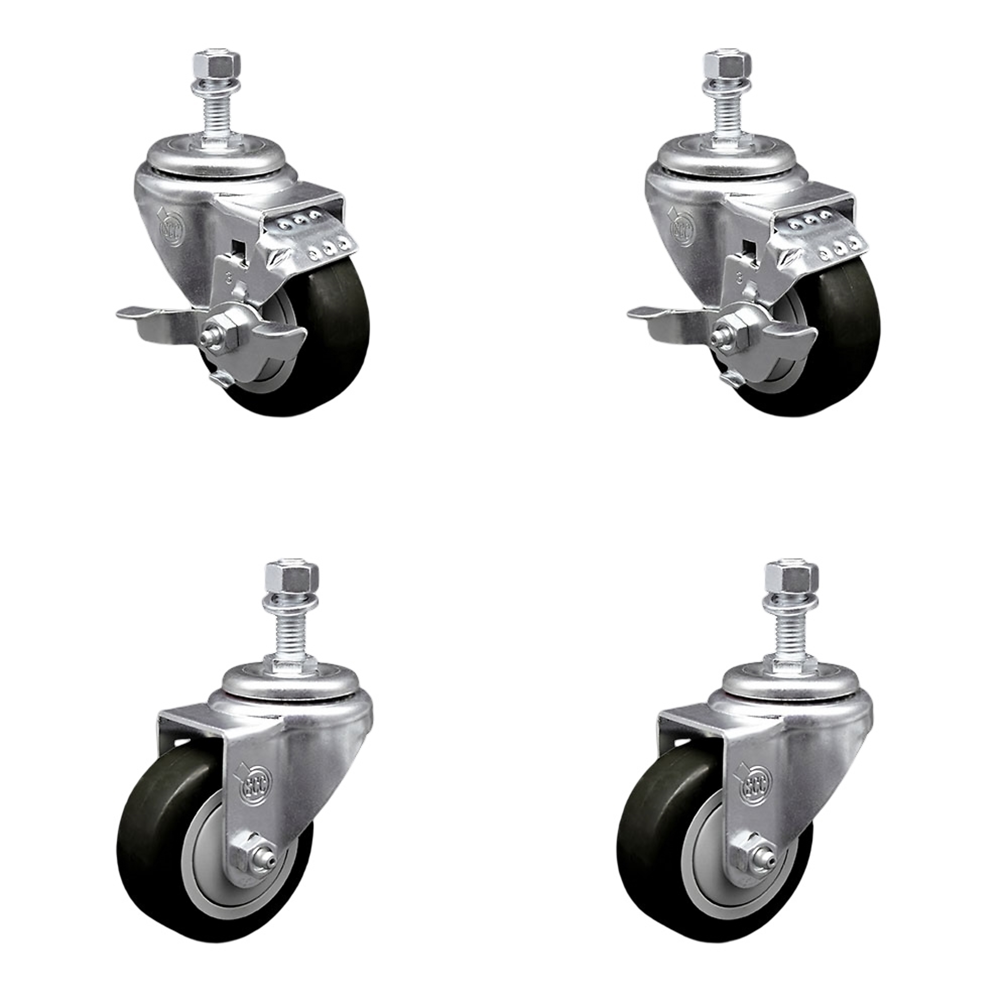 Service Caster, 3 1/2Inch x 1 1/4Inch Stem Casters, Wheel Diameter 3.5 in, Caster Type Swivel, Package (qty.) 4, Model SCC-TS20S3514-PPUB-BLK-TLB-