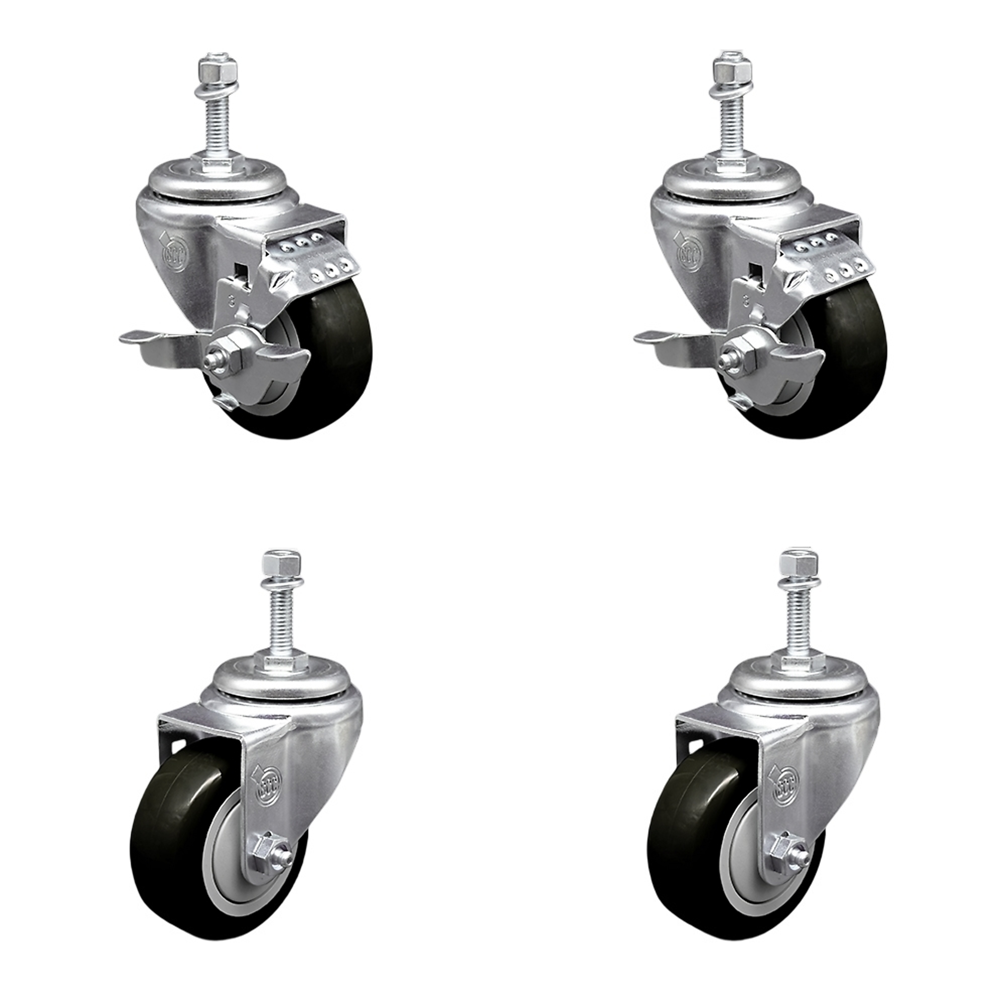 Service Caster, 3 1/2Inch x 1 1/4Inch Stem Casters, Wheel Diameter 3.5 in, Caster Type Swivel, Package (qty.) 4, Model SSTS20S3514-PPUB-BLK-TLB-M1015-