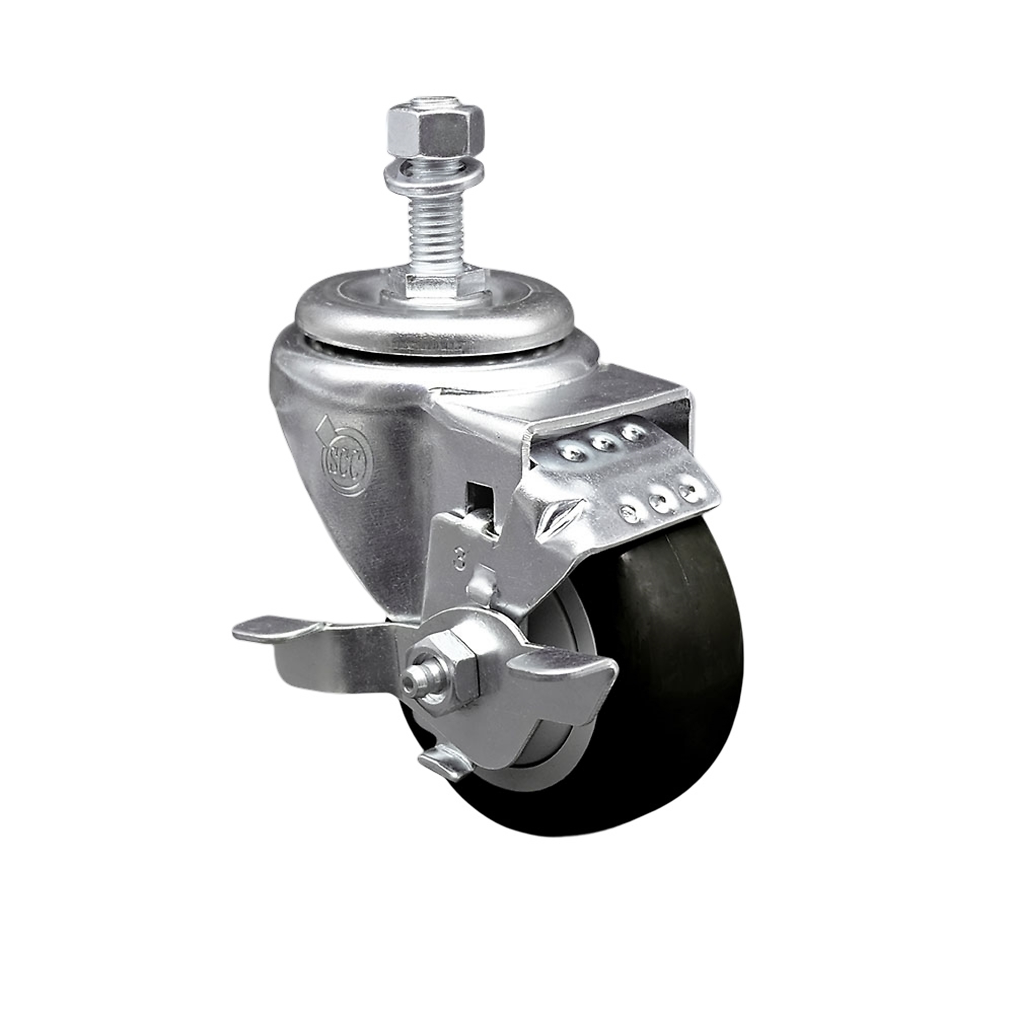 Service Caster, 3Inch x 1 1/4Inch Stem Caster, Wheel Diameter 3 in, Caster Type Swivel, Package (qty.) 1, Model SCC-SSTS20S314-PPUB-BLK-TLB-M1215