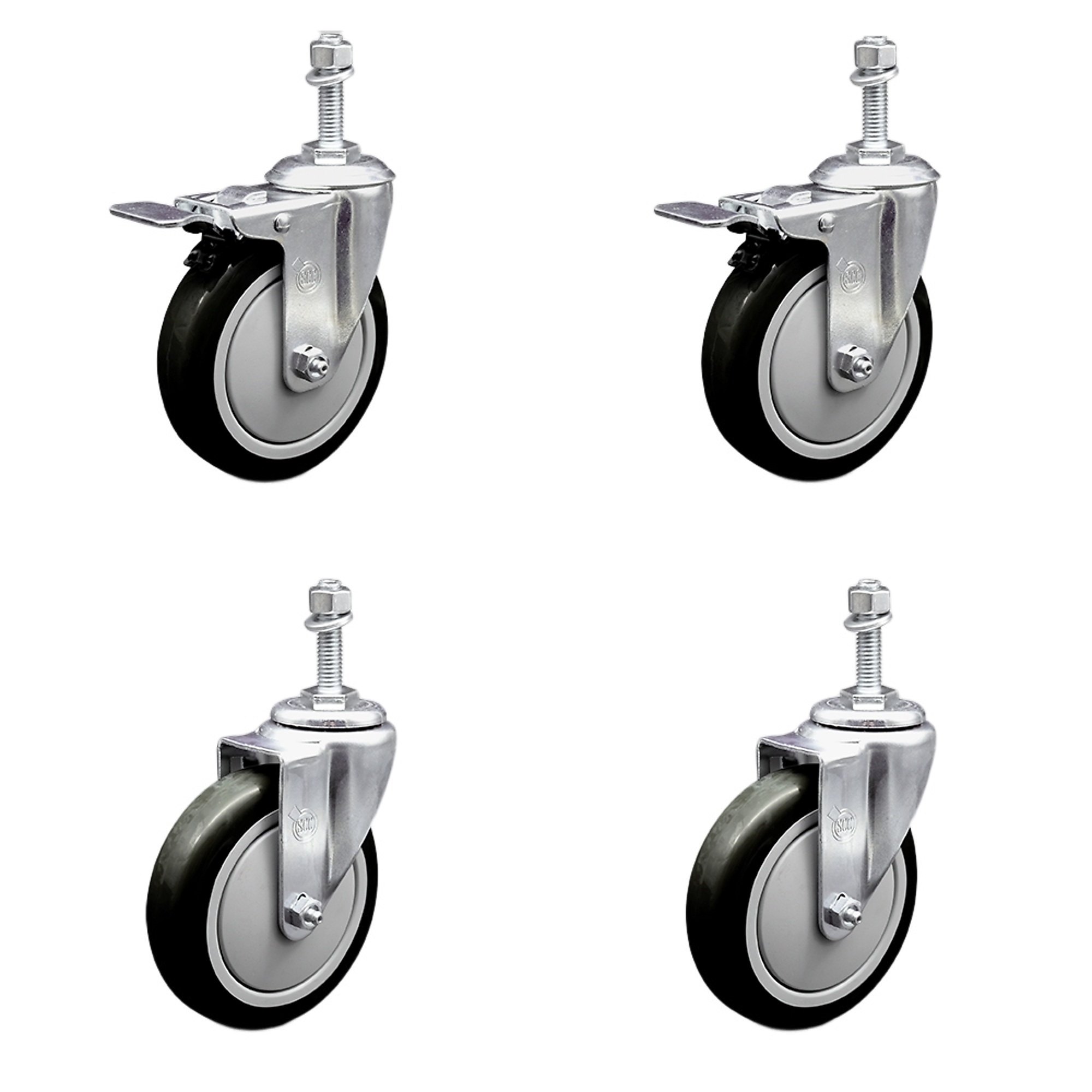 Service Caster, 5Inch x 1 1/4Inch Stem Casters, Wheel Diameter 5 in, Caster Type Swivel, Package (qty.) 4, Model SCC-SSTSTTL20S514-PPUB-BLK-M1015-2S2