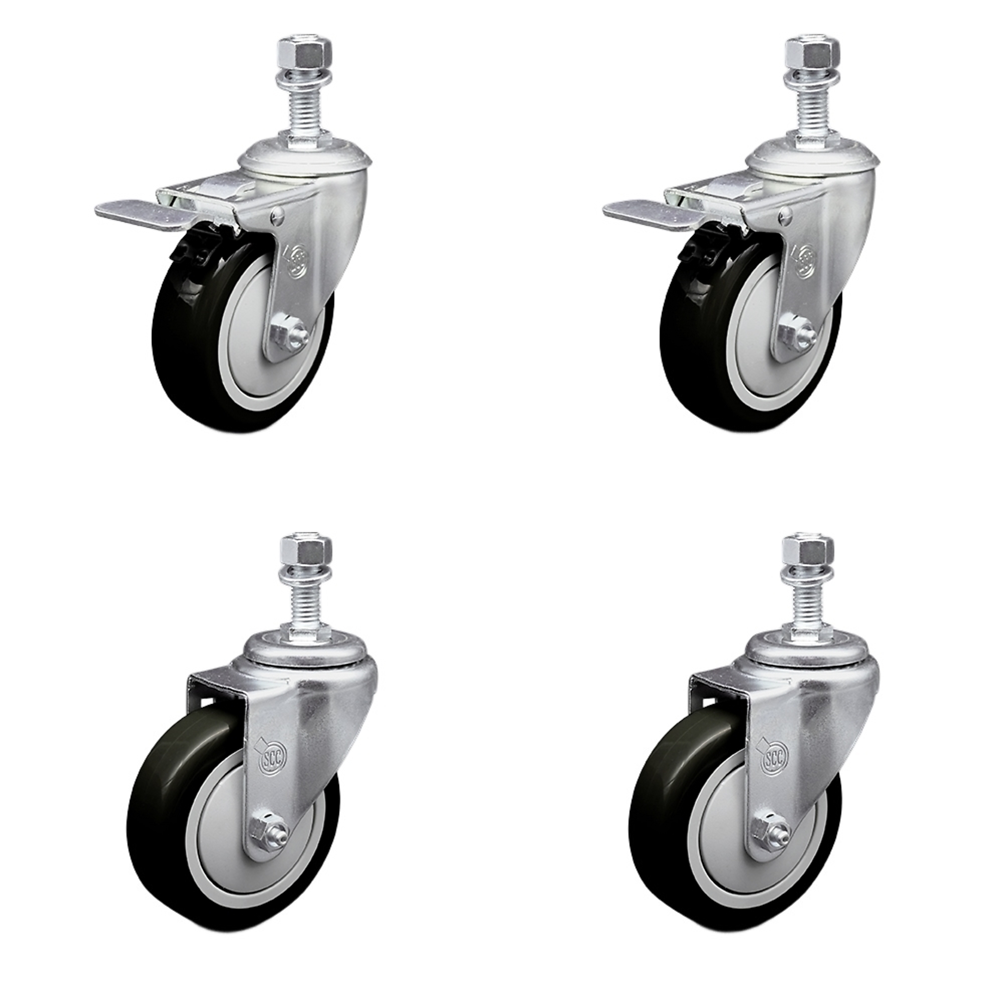 Service Caster, 4Inch x 1 1/4Inch Stem Casters, Wheel Diameter 4 in, Caster Type Swivel, Package (qty.) 4, Model SCC-SSTSTTL20S414-PPUB-BLK-M1215-2S2