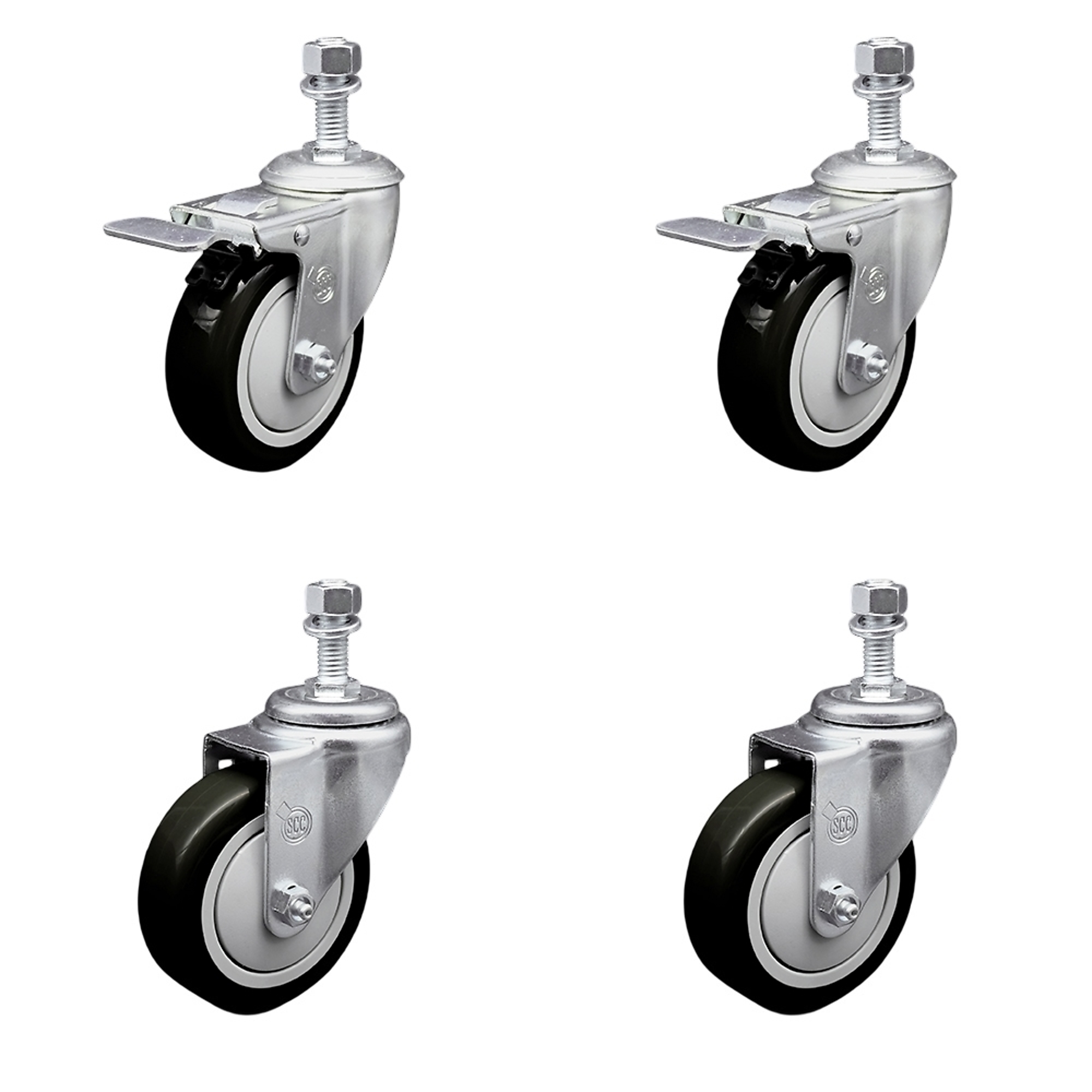 Service Caster, 4Inch x 1 1/4Inch Stem Casters, Wheel Diameter 4 in, Caster Type Swivel, Package (qty.) 4, Model SCC-TSTTL20S414-PPUB-BLK-M1215-2-S-2