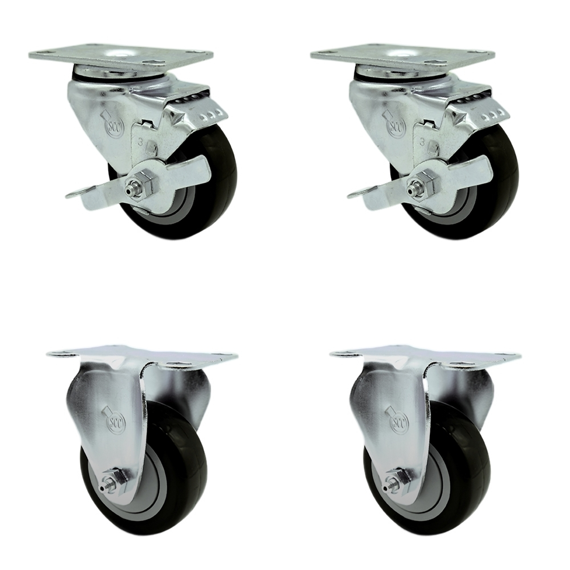 Service Caster, 3Inch x 1 1/4Inch Plate Casters, Wheel Diameter 3 in, Caster Type Swivel, Package (qty.) 4, Model SCC-SS20S314-PPUB-BLK-TLB-2-R314-2