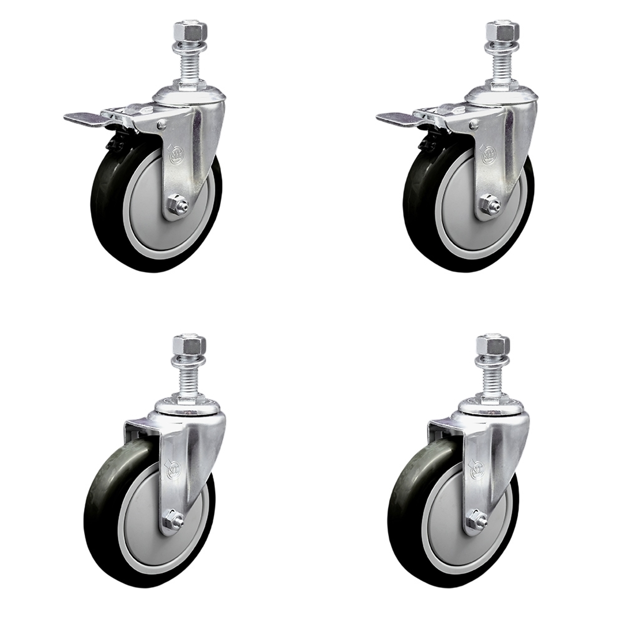 Service Caster, 5Inch x 1 1/4Inch Stem Casters, Wheel Diameter 5 in, Caster Type Swivel, Package (qty.) 4, Model SCC-TSTTL20S514-PPUB-BLK-M1215-2-S-2