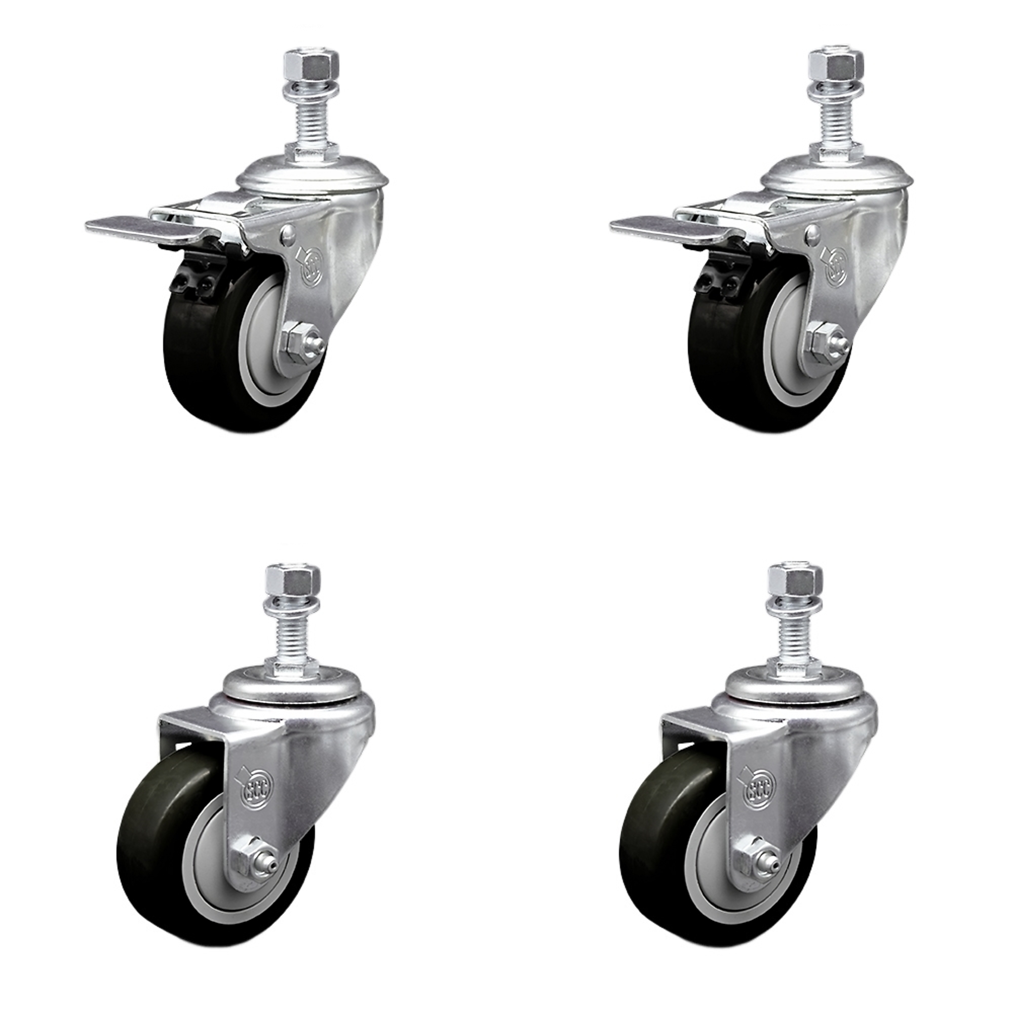 Service Caster, 3 1/2Inch x 1 1/4Inch Stem Casters, Wheel Diameter 3.5 in, Caster Type Swivel, Package (qty.) 4, Model SSTSTTL20S3514-PPUB-BLK-M1215-2