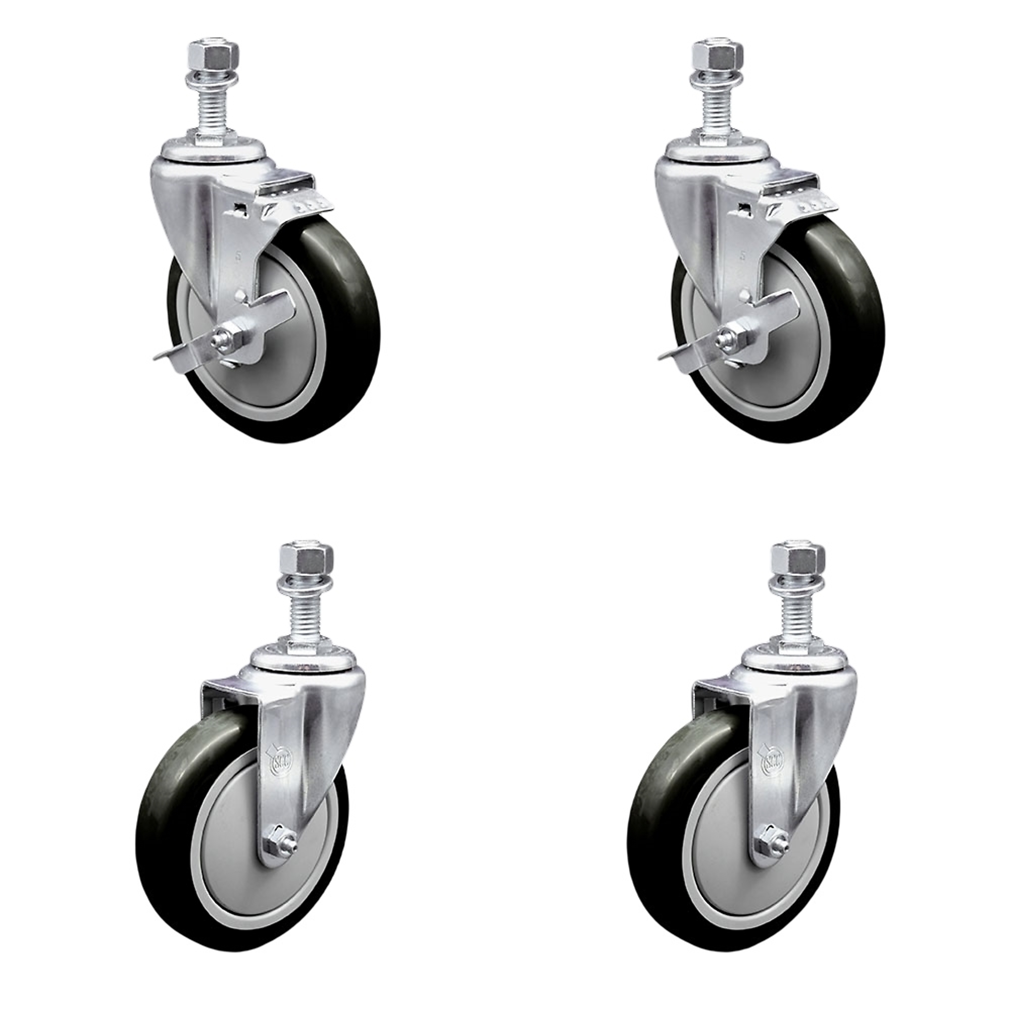 Service Caster, 5Inch x 1 1/4Inch Stem Casters, Wheel Diameter 5 in, Caster Type Swivel, Package (qty.) 4, Model SCC-TS20S514-PPUB-BLK-TLB-M1215-2-S2