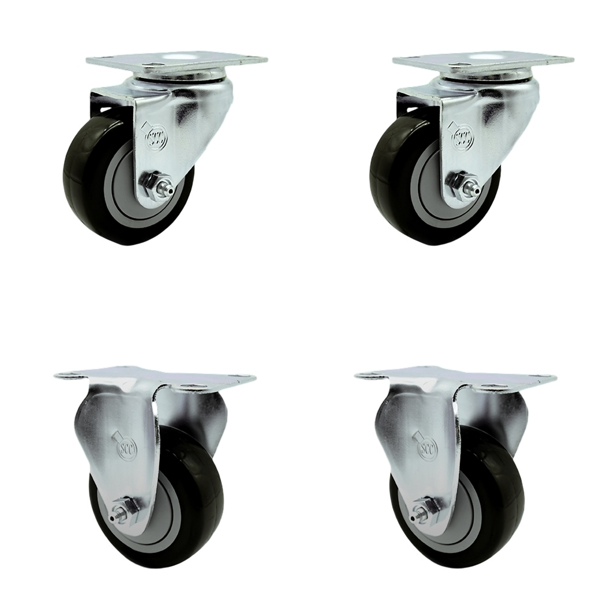 Service Caster, 3 1/2Inch x 1 1/4Inch Plate Casters, Wheel Diameter 3.5 in, Caster Type Swivel, Package (qty.) 4, Model SCC-SS20S3514-PPUB-BLK-2-R3514