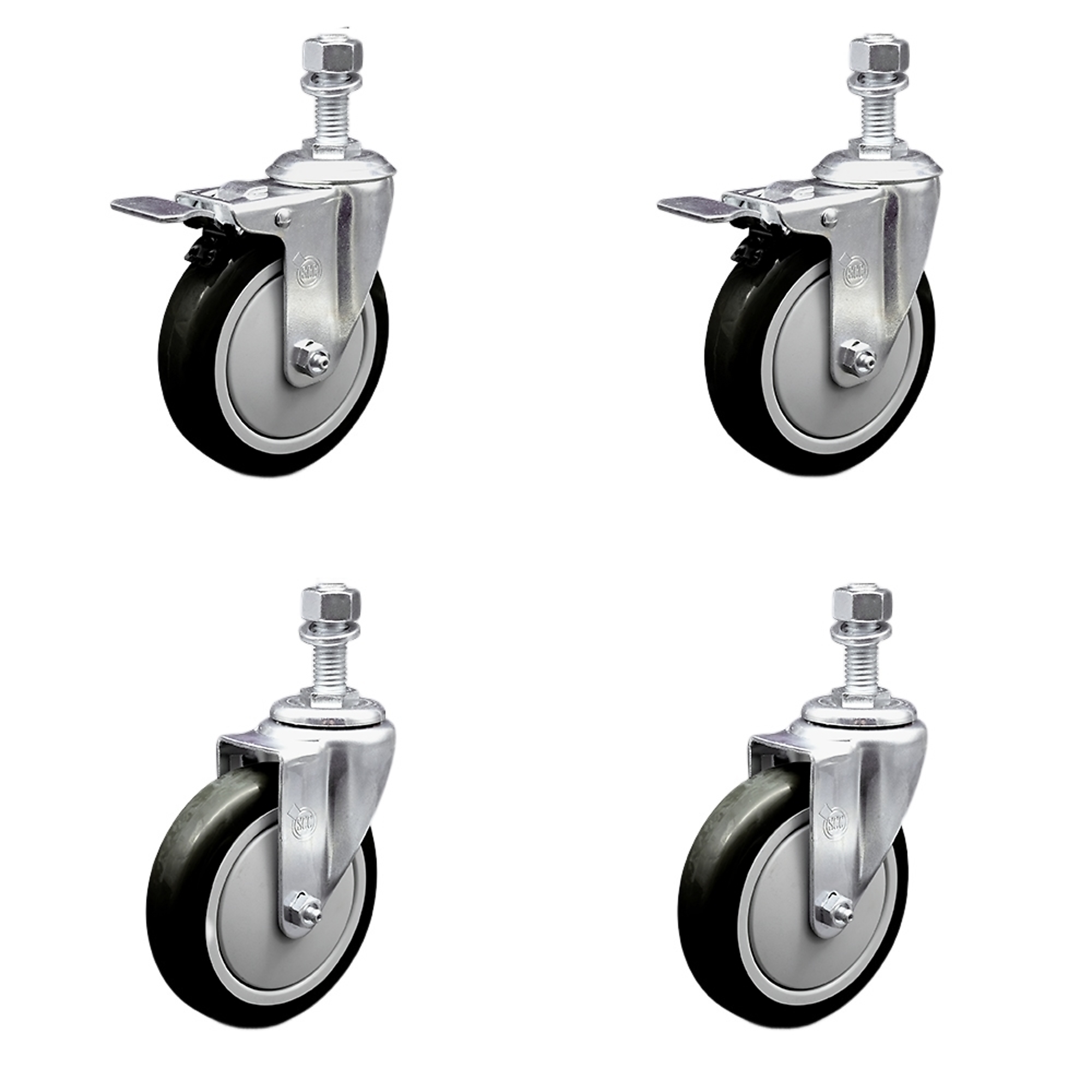 Service Caster, 5Inch x 1 1/4Inch Stem Casters, Wheel Diameter 5 in, Caster Type Swivel, Package (qty.) 4, Model SCC-SSTSTTL20S514-PPUB-BLK-M1215-2S2