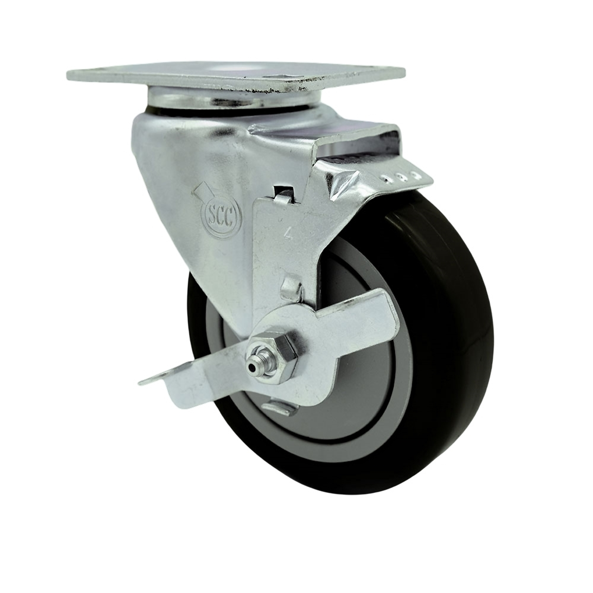 Service Caster, 4Inch x 1 1/4Inch Plate Caster, Wheel Diameter 4 in, Caster Type Swivel, Package (qty.) 1, Model SCC-SS20S414-PPUB-BLK-TLB