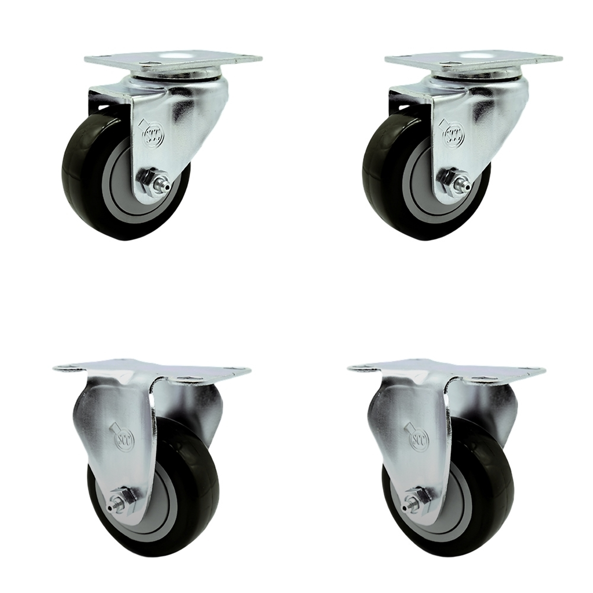 Service Caster, 3Inch x 1 1/4Inch Plate Casters, Wheel Diameter 3 in, Caster Type Swivel, Package (qty.) 4, Model SCC-SS20S314-PPUB-BLK-2-R314-2