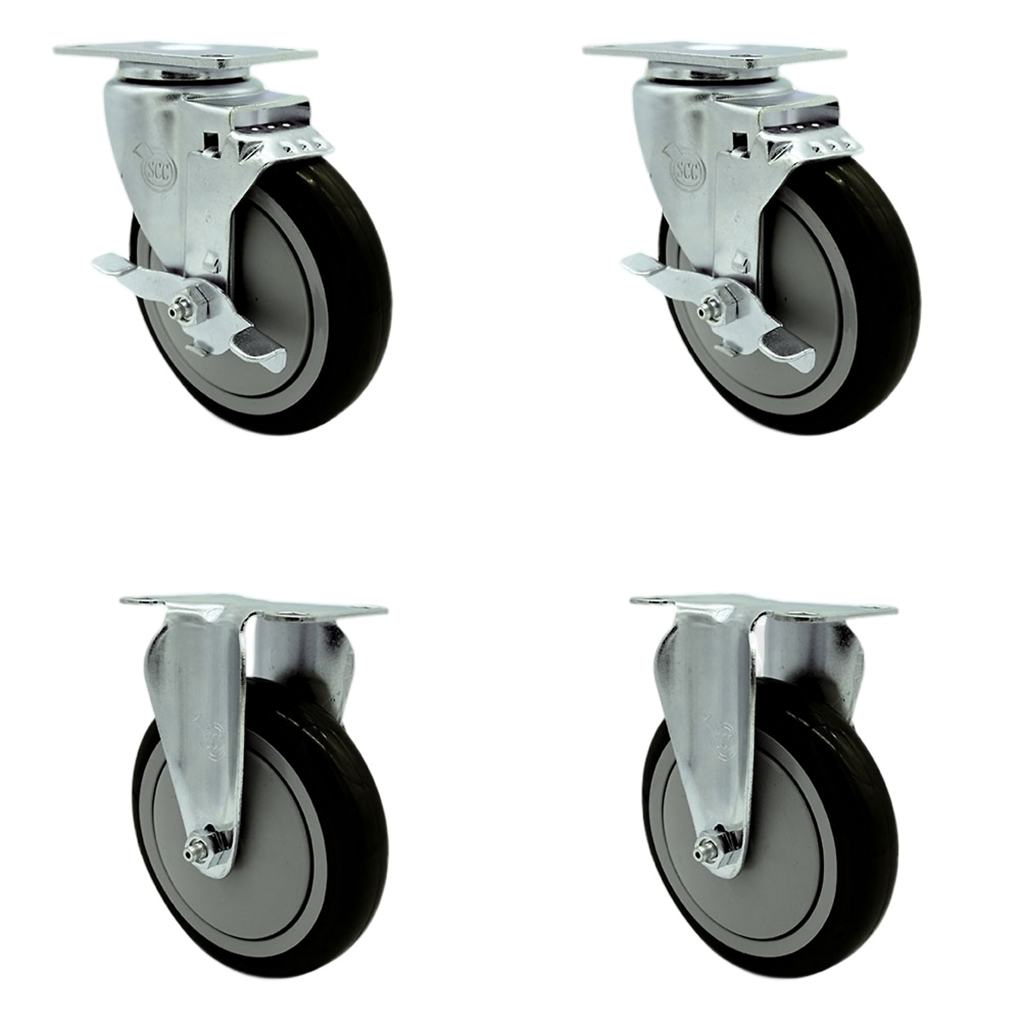 Service Caster, 5Inch x 1 1/4Inch Plate Casters, Wheel Diameter 5 in, Caster Type Swivel, Package (qty.) 4, Model SCC-SS20S514-PPUB-BLK-TLB-2-R514-2