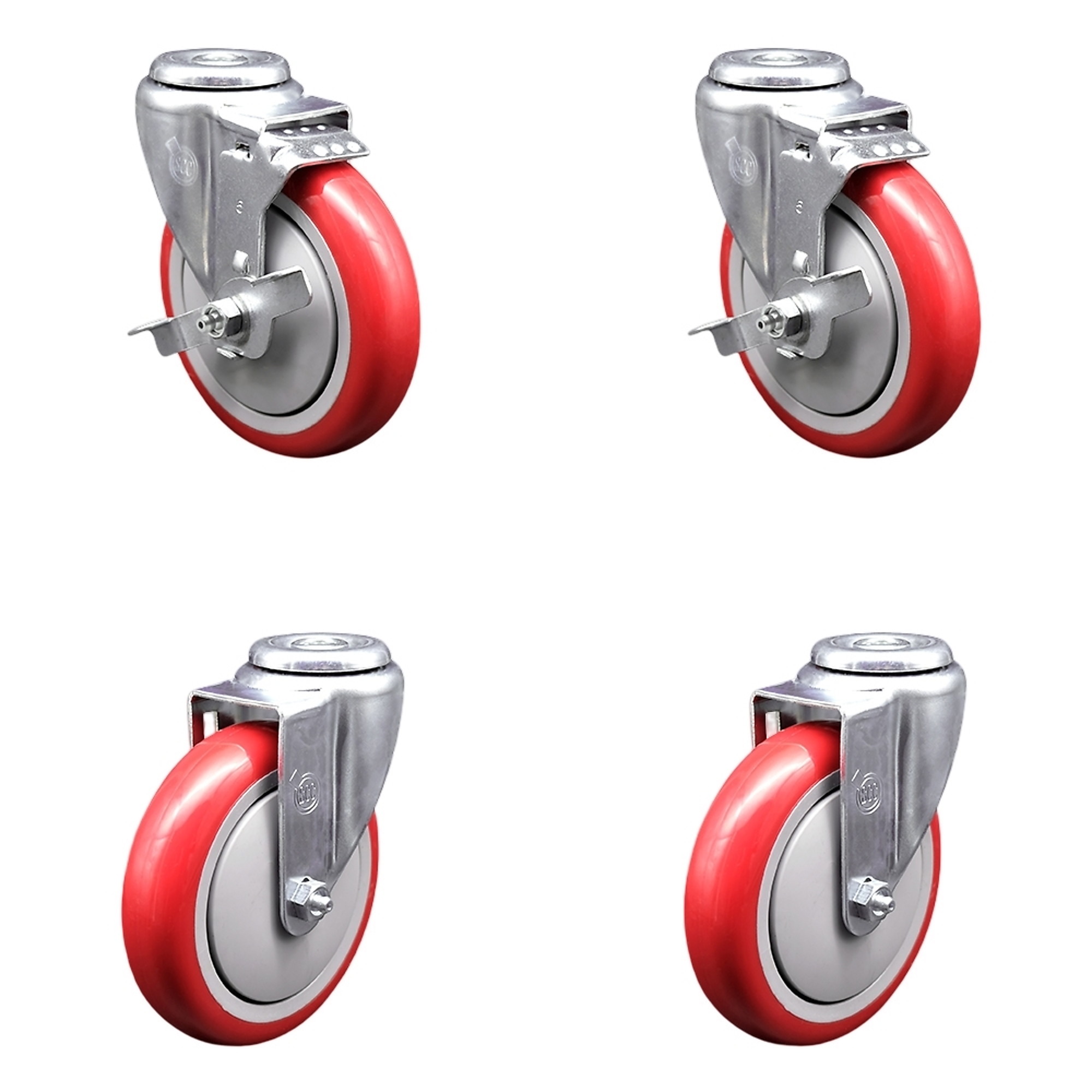 Service Caster, 5Inch x 1 1/4Inch Stem Casters, Wheel Diameter 5 in, Caster Type Swivel, Package (qty.) 4, Model SCC-BH20S514-PPUB-RED-TLB-2-S-2