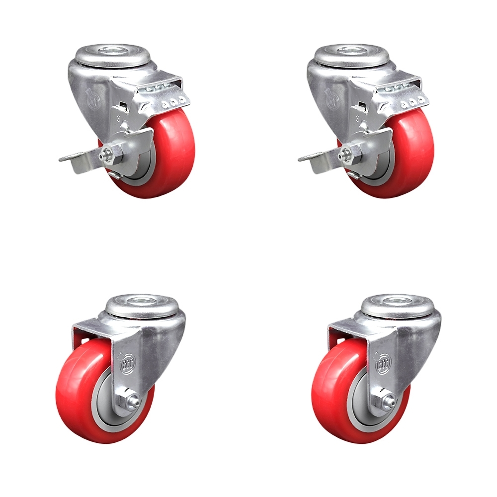 Service Caster, 3Inch x 1 1/4Inch Stem Casters, Wheel Diameter 3 in, Caster Type Swivel, Package (qty.) 4, Model SCC-BH20S314-PPUB-RED-TLB-2-S-2