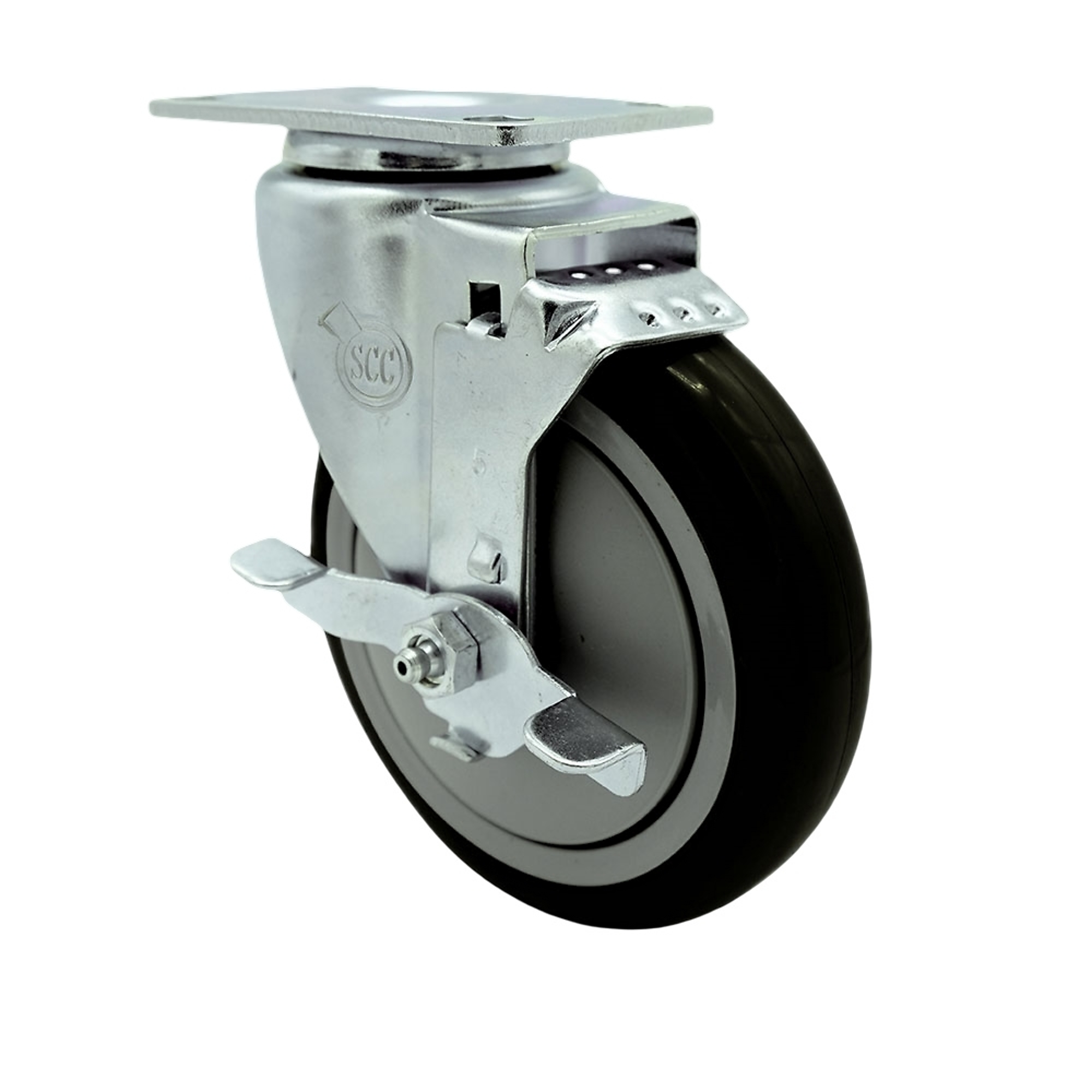 Service Caster, 5Inch x 1 1/4Inch Plate Caster, Wheel Diameter 5 in, Caster Type Swivel, Package (qty.) 1, Model SCC-SS20S514-PPUB-BLK-TLB