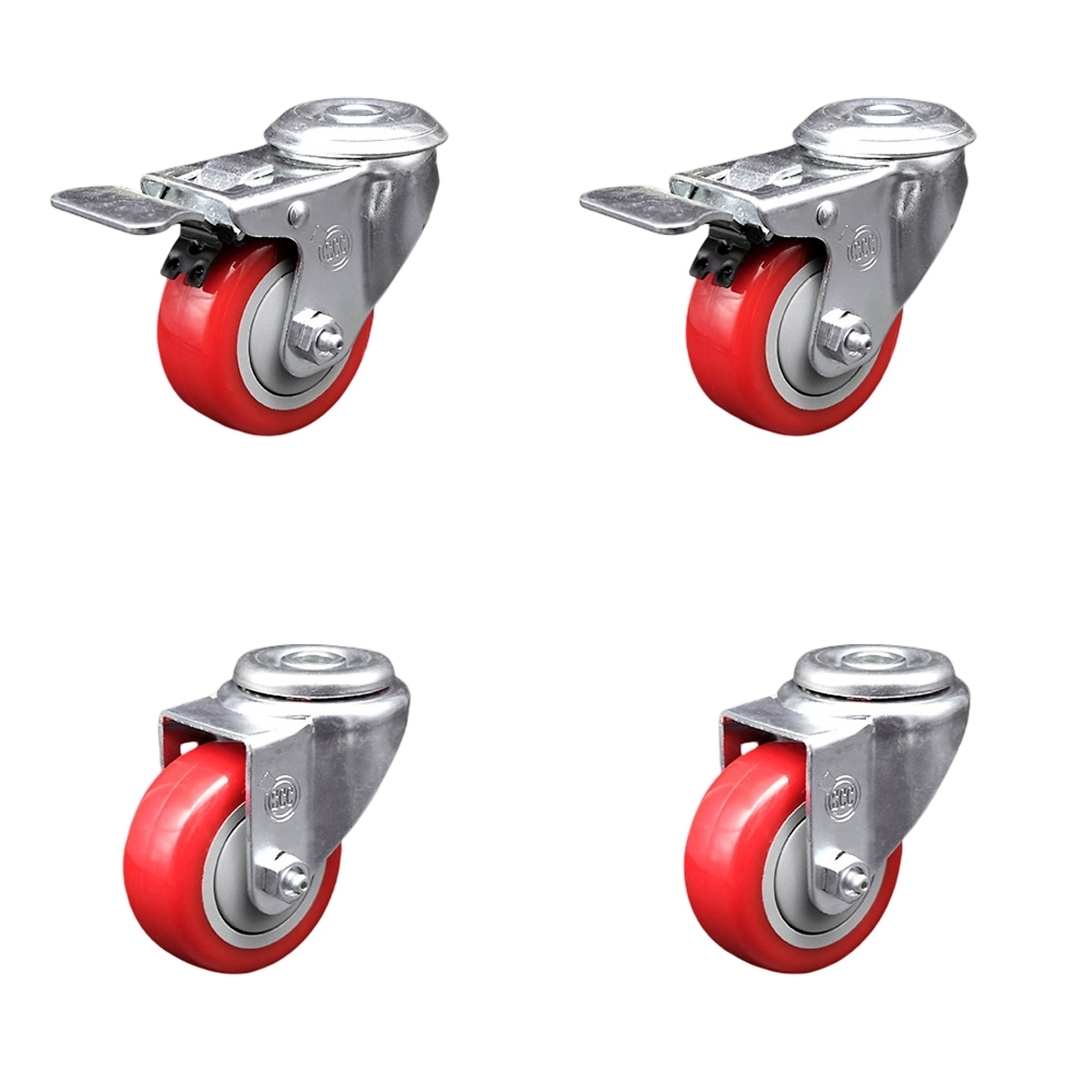 Service Caster, 3Inch x 1 1/4Inch Stem Casters, Wheel Diameter 3 in, Caster Type Swivel, Package (qty.) 4, Model SCC-BHTTL20S314-PPUB-RED-2-S-2