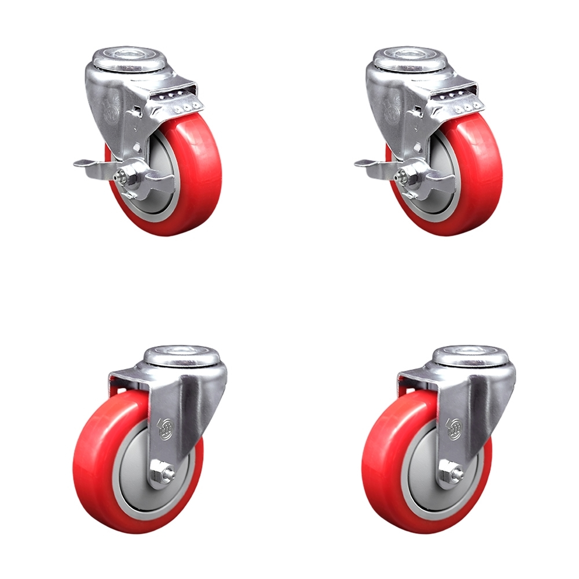 Service Caster, 4Inch x 1 1/4Inch Stem Casters, Wheel Diameter 4 in, Caster Type Swivel, Package (qty.) 4, Model SCC-BH20S414-PPUB-RED-TLB-2-S-2