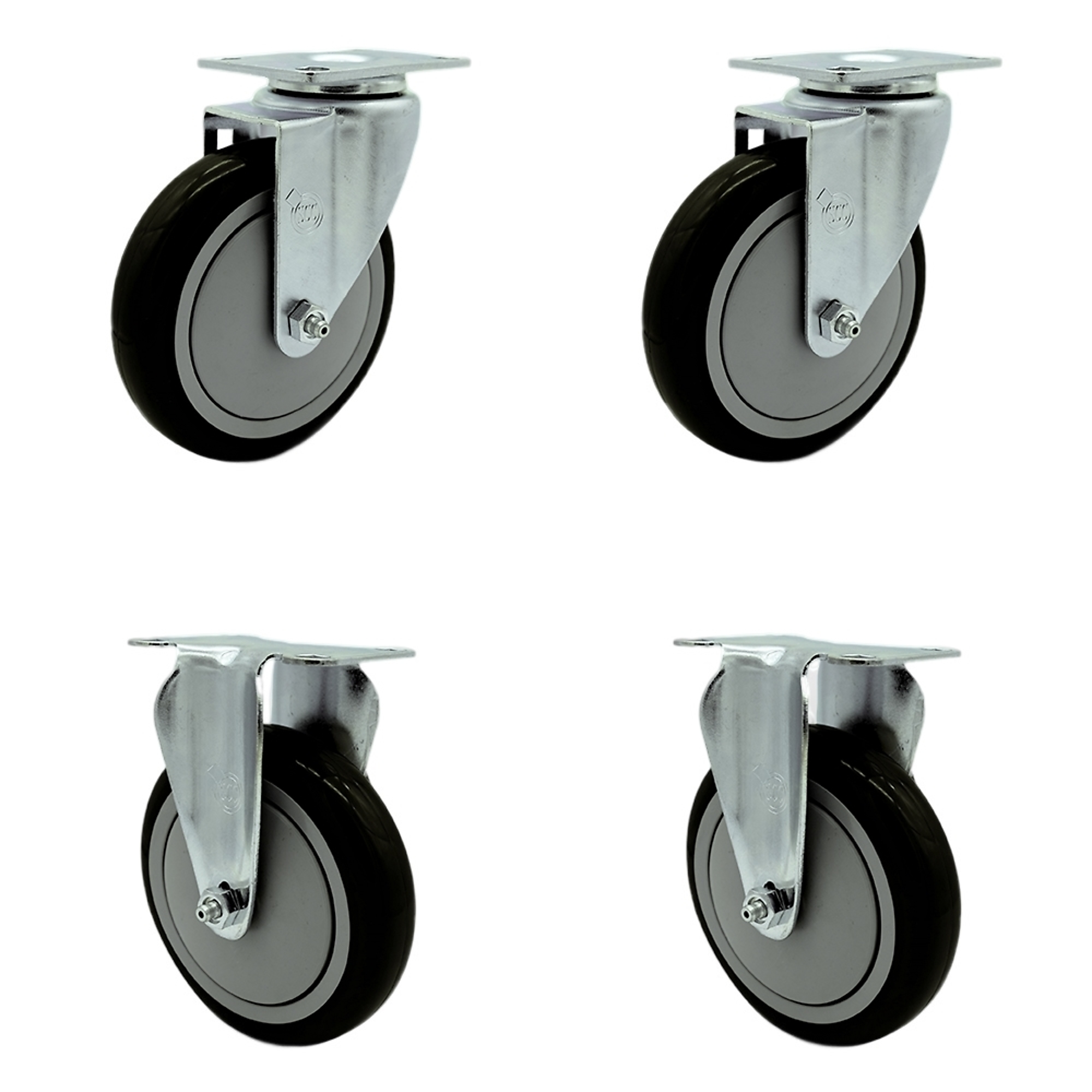 Service Caster, 5Inch x 1 1/4Inch Plate Casters, Wheel Diameter 5 in, Caster Type Swivel, Package (qty.) 4, Model SCC-SS20S514-PPUB-BLK-2-R514-2