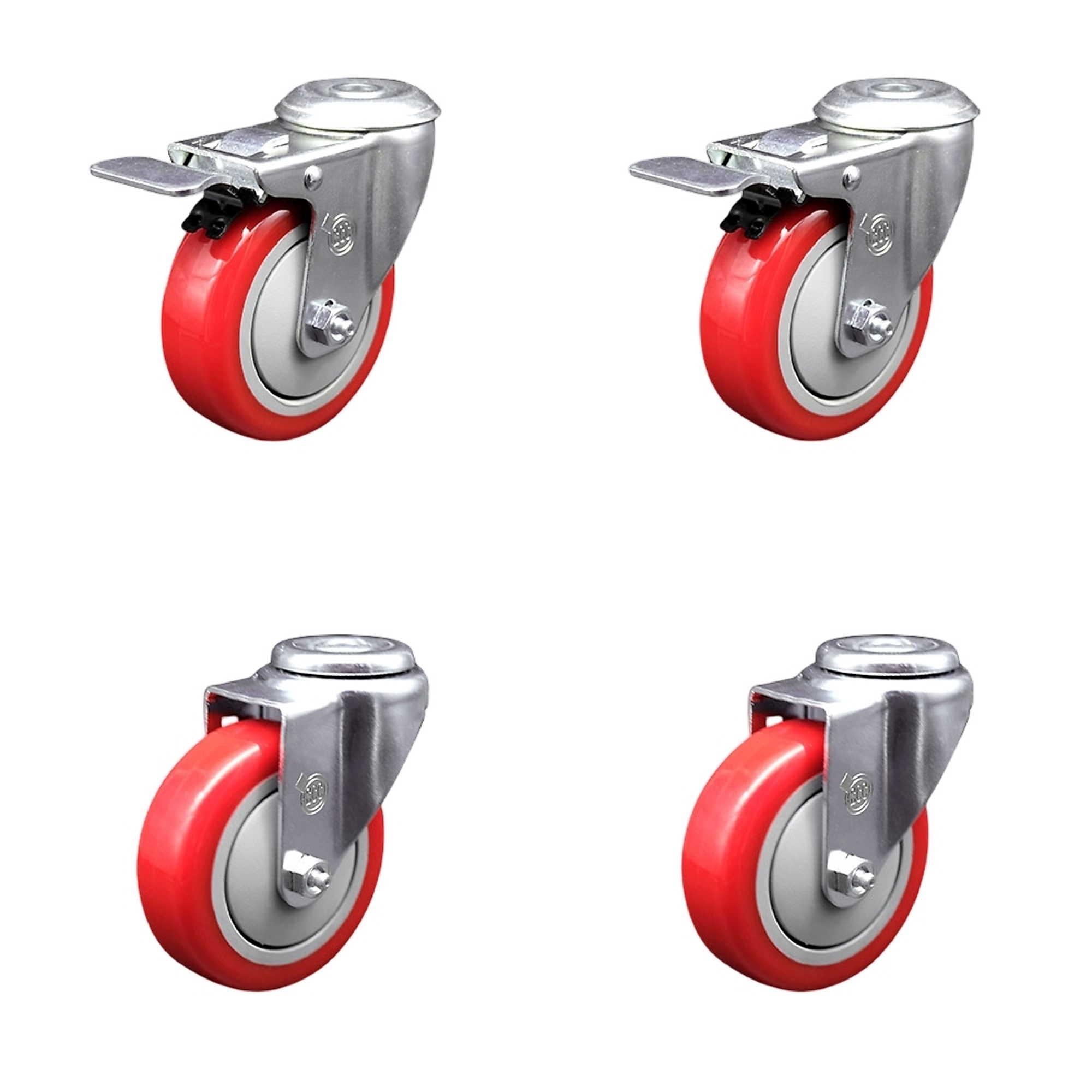 Service Caster, 4Inch x 1 1/4Inch Stem Casters, Wheel Diameter 4 in, Caster Type Swivel, Package (qty.) 4, Model SCC-BHTTL20S414-PPUB-RED-2-S-2