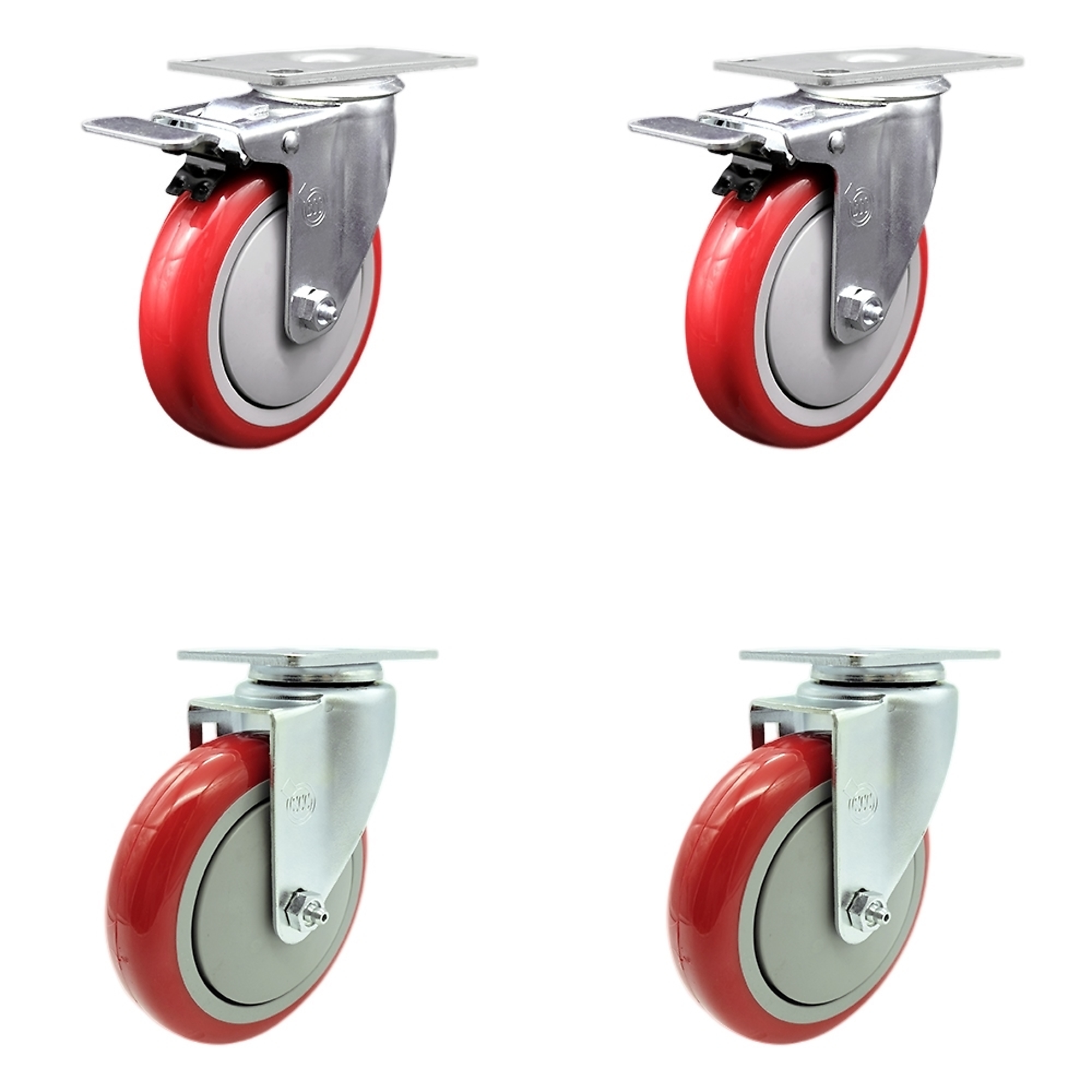 Service Caster, 5Inch x 1 1/4Inch Stem Casters, Wheel Diameter 5 in, Caster Type Swivel, Package (qty.) 4, Model SCC-SSTTL20S514-PPUB-RED-2-S-2