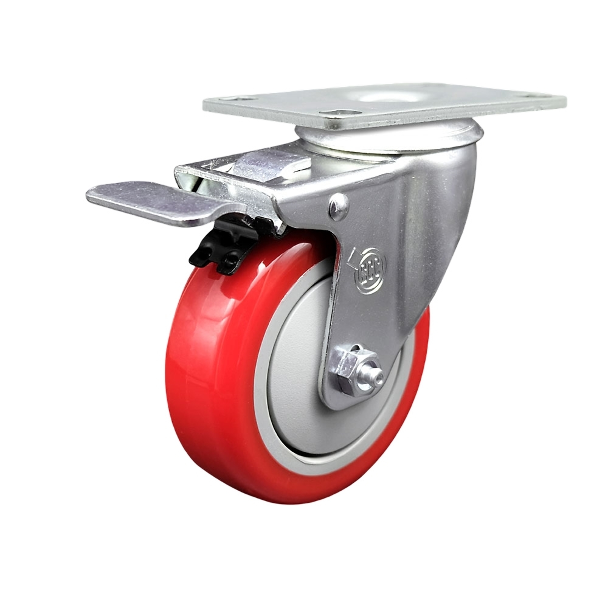 Service Caster, 4Inch x 1 1/4Inch Plate Caster, Wheel Diameter 4 in, Caster Type Swivel, Package (qty.) 1, Model SCC-SSTTL20S414-PPUB-RED