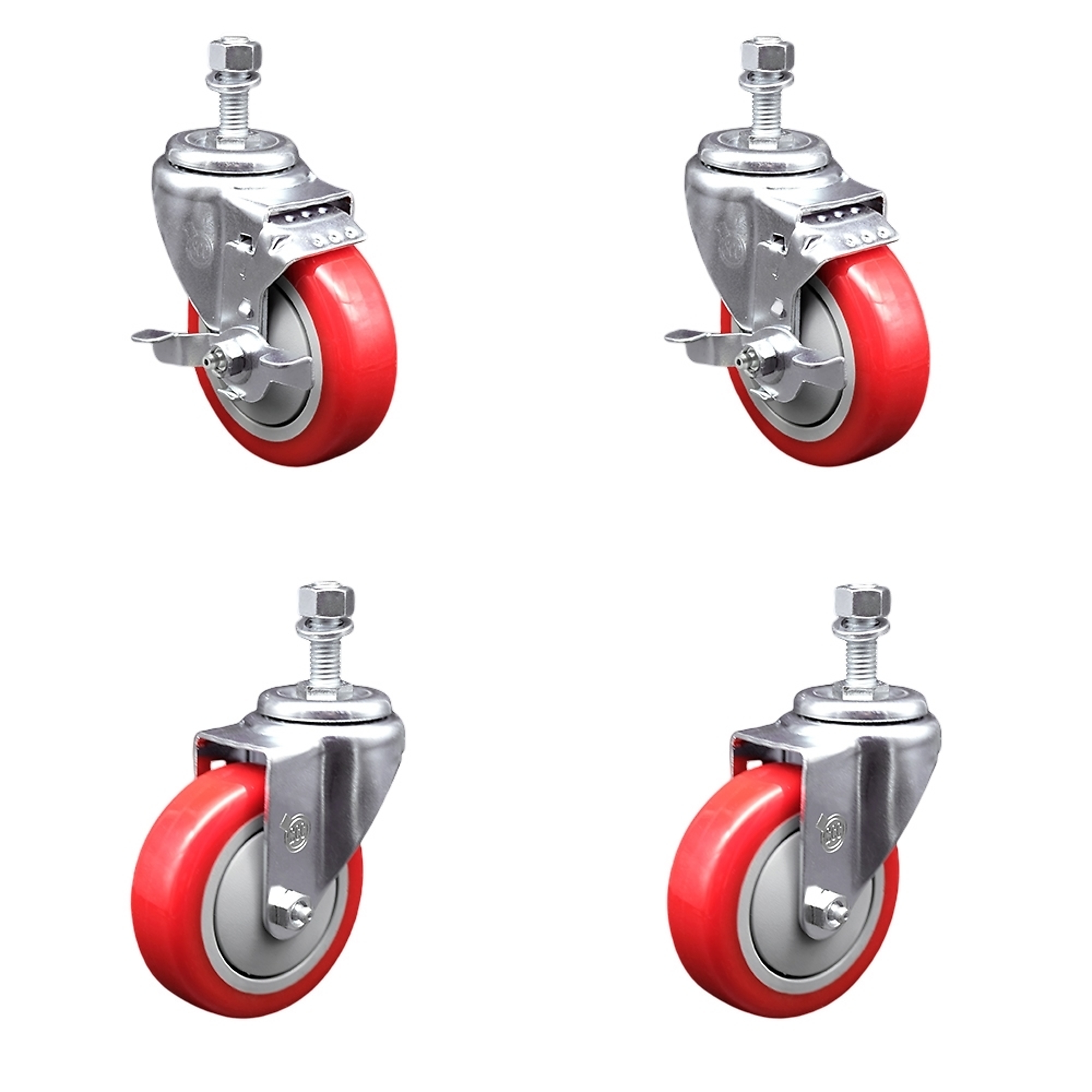 Service Caster, 4Inch x 1 1/4Inch Stem Casters, Wheel Diameter 4 in, Caster Type Swivel, Package (qty.) 4, Model SCC-TS20S414-PPUB-RED-TLB-121315-2S2