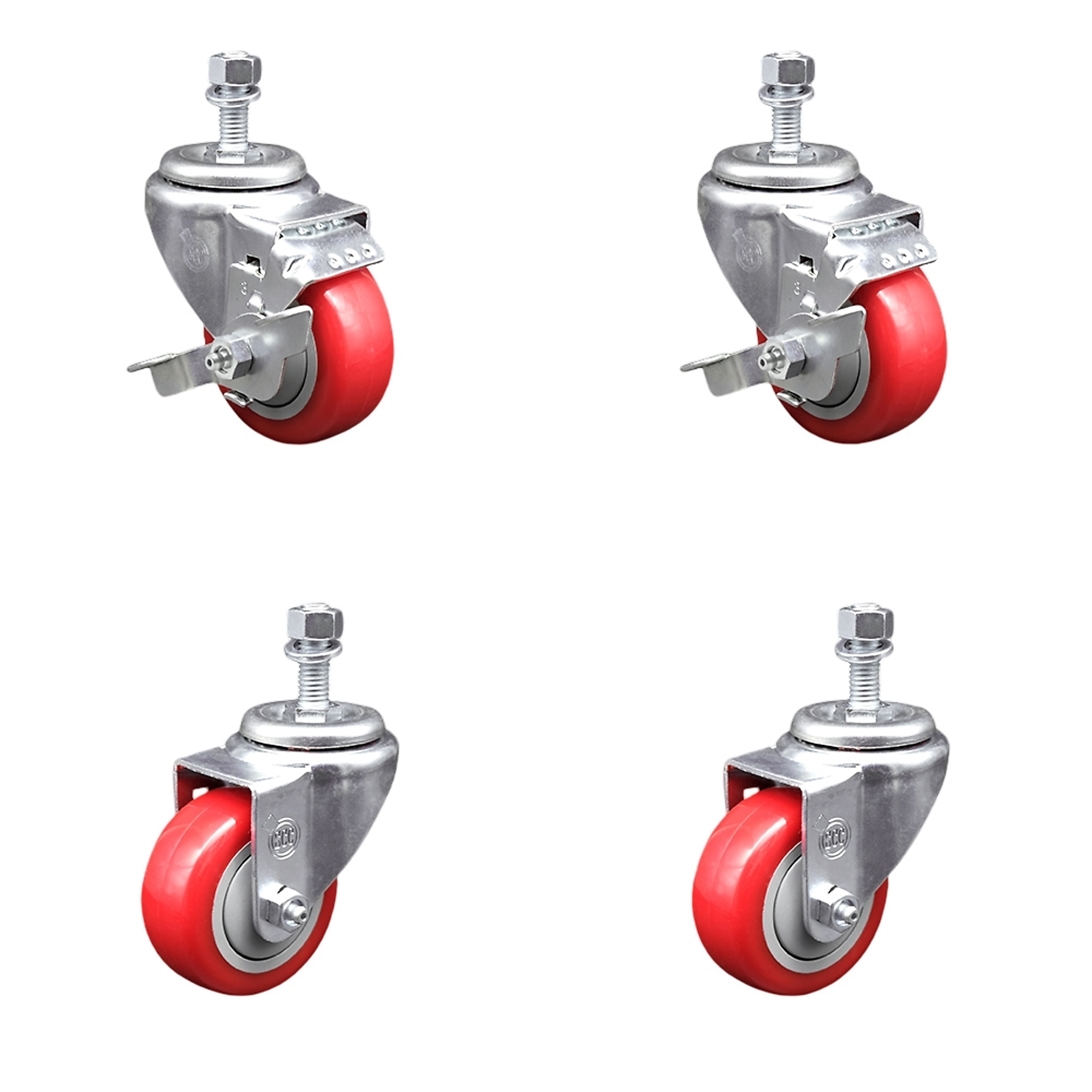 Service Caster, 3 1/2Inch x 1 1/4Inch Stem Casters, Wheel Diameter 3.5 in, Caster Type Swivel, Package (qty.) 4, Model TS20S3514-PPUB-RED-TLB-121315-2